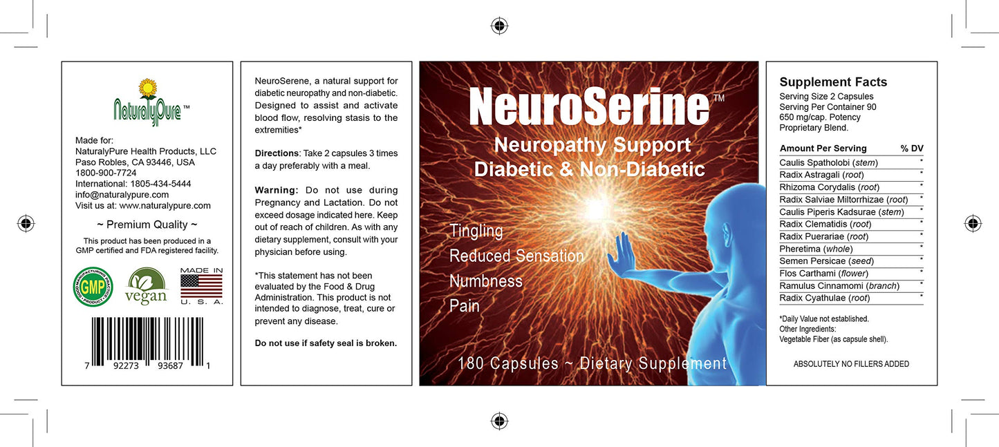 NaturalyPure NeuroSerine Nerve Support and Relief Formula, 180 Capsules
