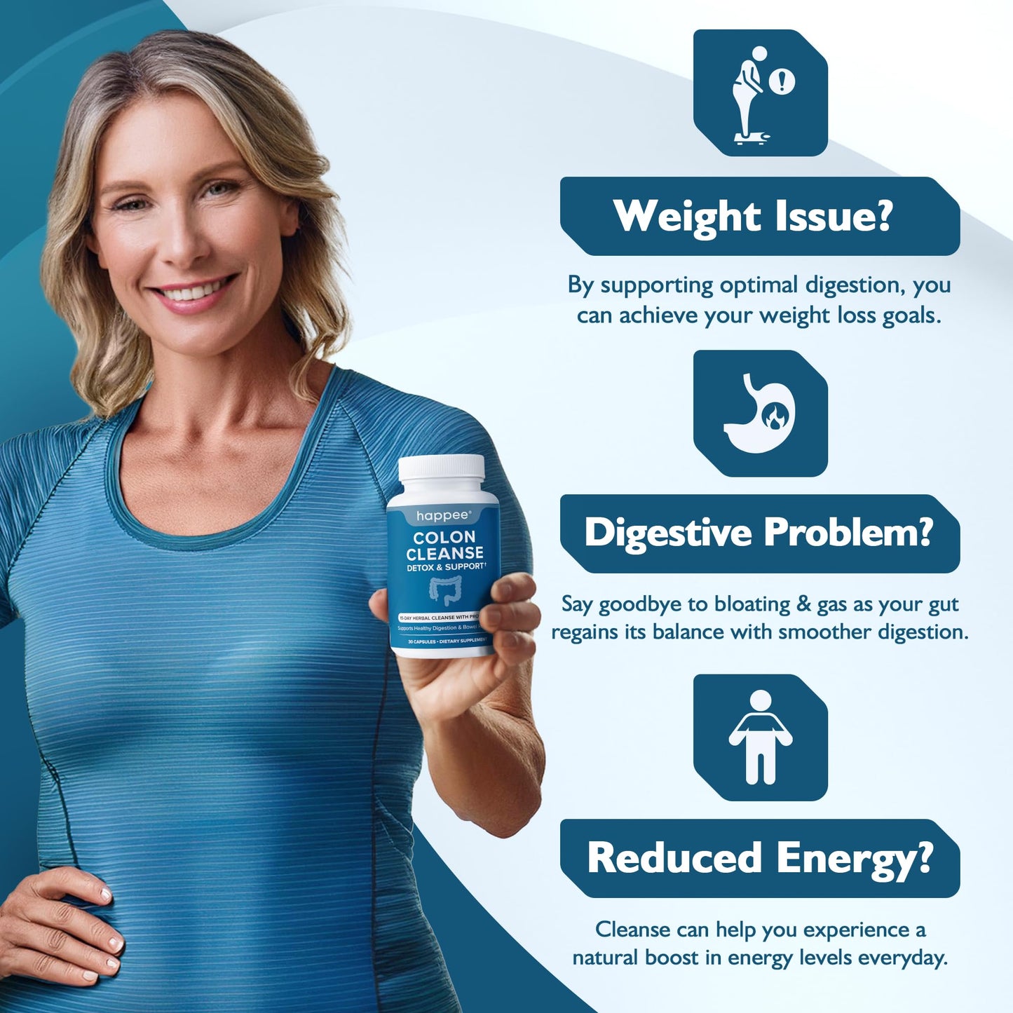 Happee Colon Cleanser & Detox for Weight Loss Support Capsules, 30 Count