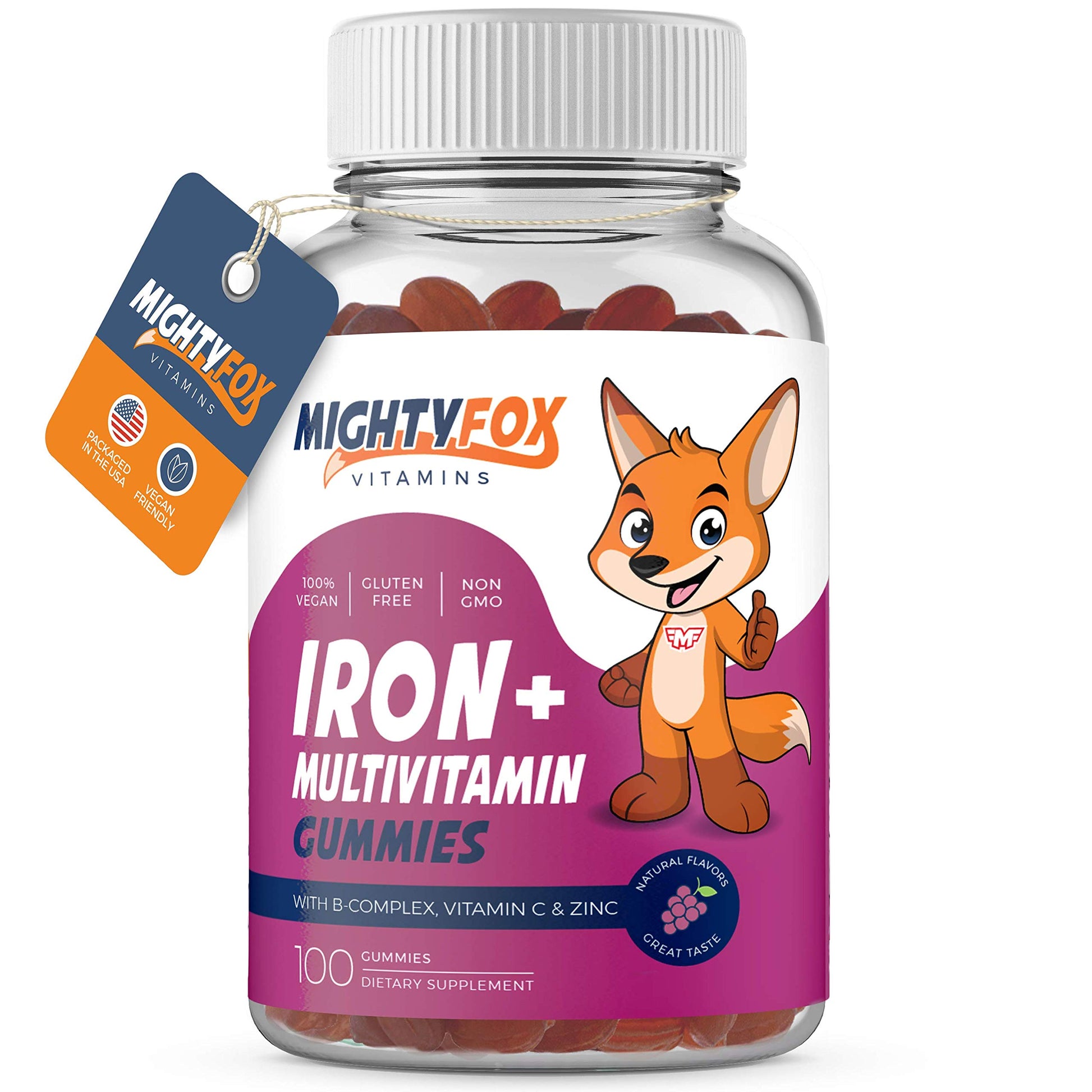 MIGHTY FOX VITAMINS Iron Gummy Vitamins for Kids & Teens, 100 Count