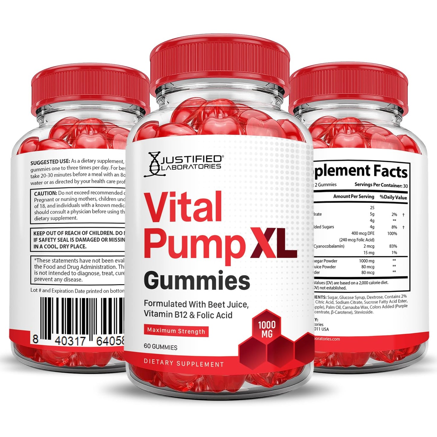 Justified Laboratories Vital Pump XL Performance Gummies 1000MG Advanced Formula Vital PumpXL, 120 Gummies
