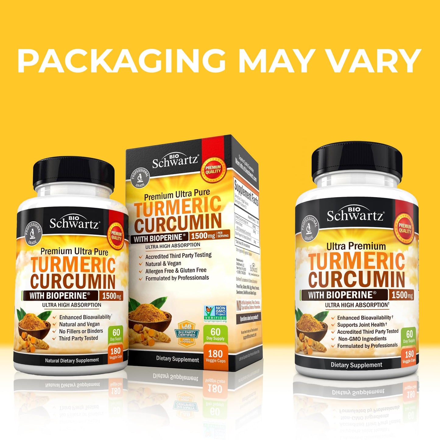 BioSchwartz Turmeric Curcumin with Black Pepper Extract 1500mg, High Absorption Turmeric Supplement with 95% Curcuminoids and BioPerine, Non-GMO Turmeric Capsules for Joint Support, 180 Capsules