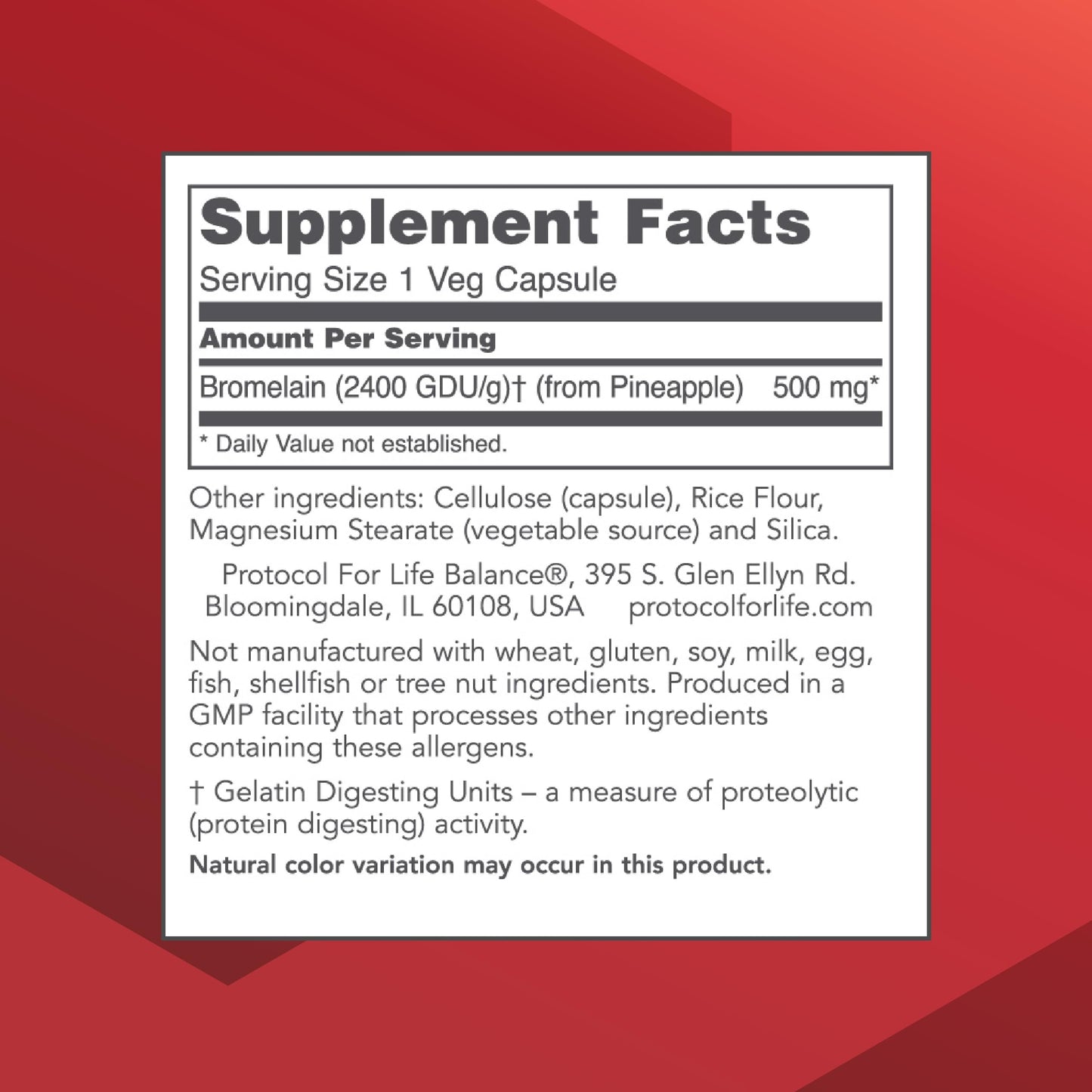 PROTOCOL FOR LIFE BALANCE Bromelain 500mg Digestive Enzyme Capsules 90