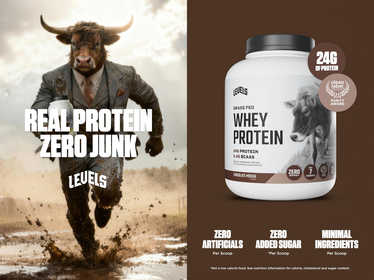 Levels Nutrition Grass Fed Whey Protein Powder, Chocolate Mocha, 80 Servings