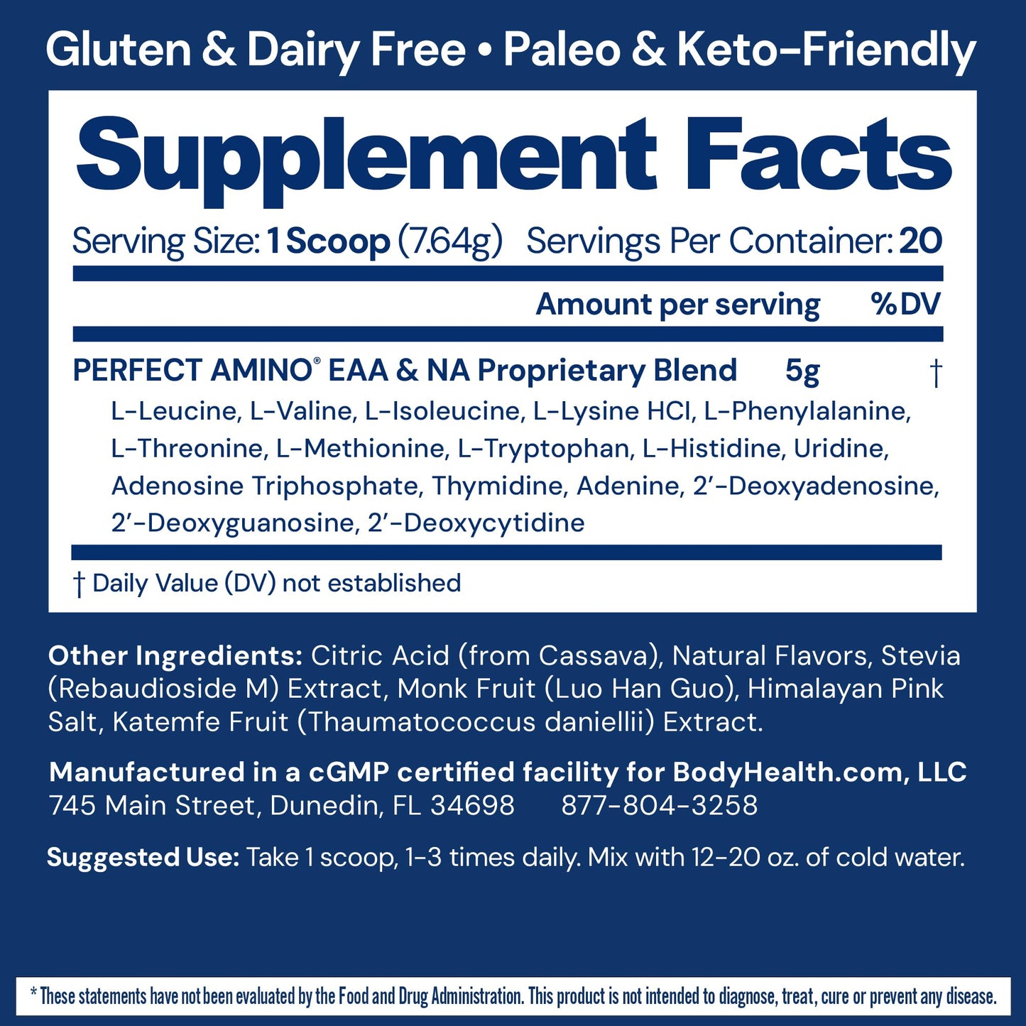 BodyHealth PerfectAmino BCAA and EAA Powder, 7 Ounce