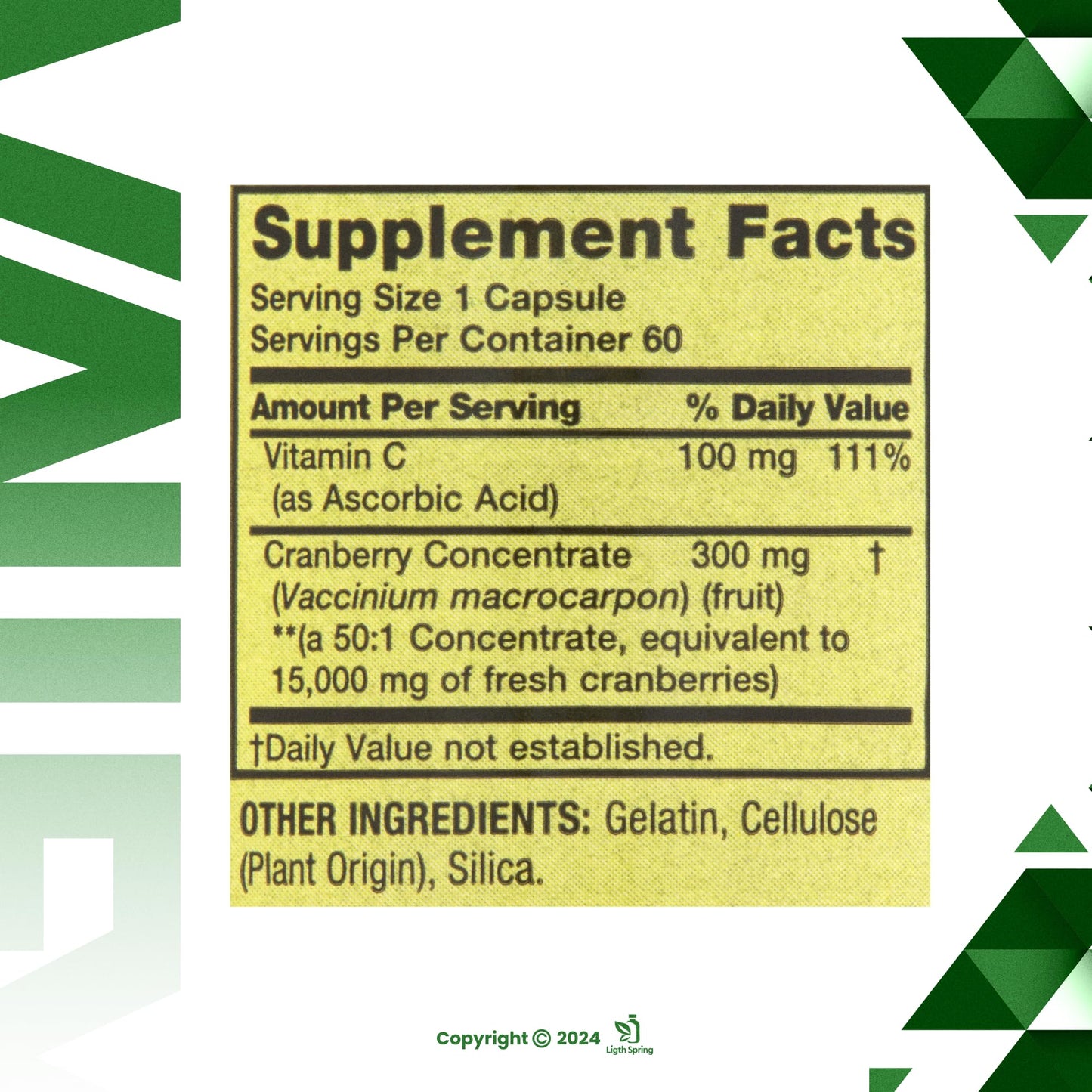 LightSpring Extra Strength Cranberry Dietary Supplement Capsule, 60 Capsules