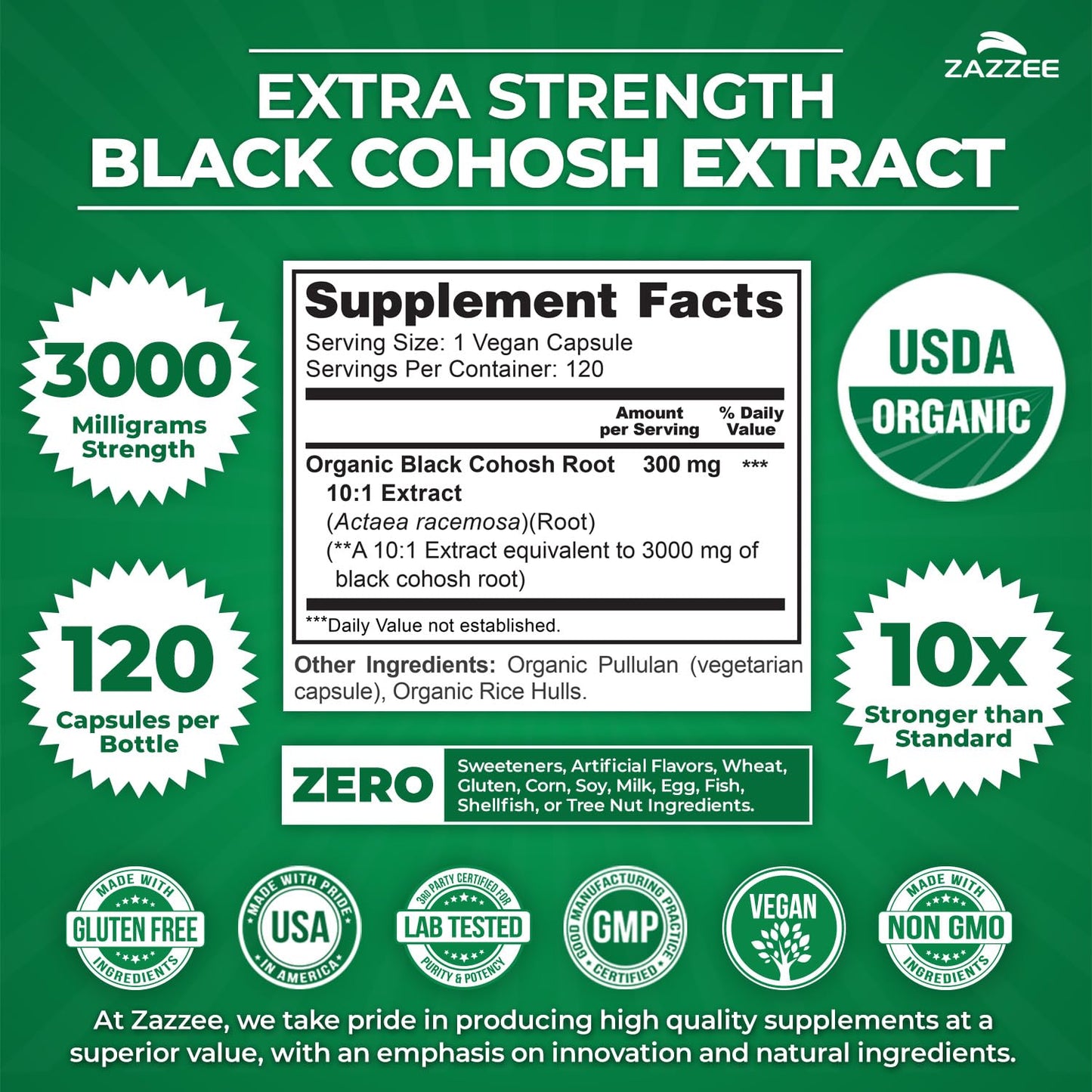 Zazzee Rhodiola Rosea and Organic Black Cohosh Capsules, 240 Capsules