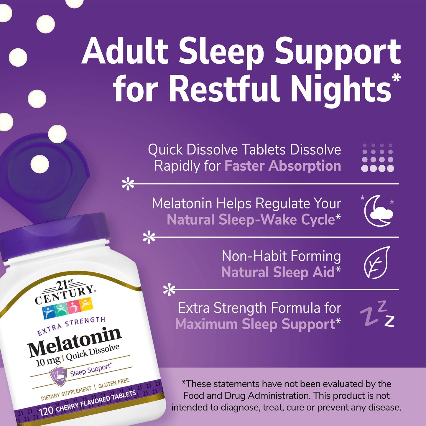 21st Century Melatonin 10 mg Quick-Dissolve Tablets Cherry 600 Tablets