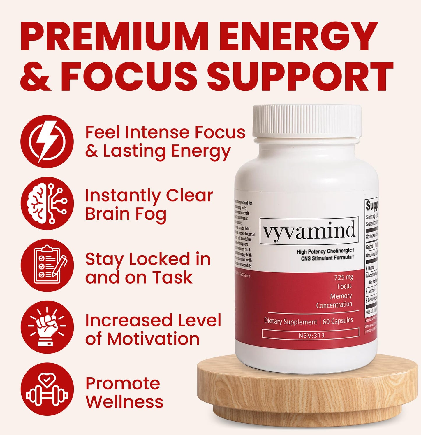 Vyvamind Cognitive Stimulant & Focus Aid 60 Capsules
