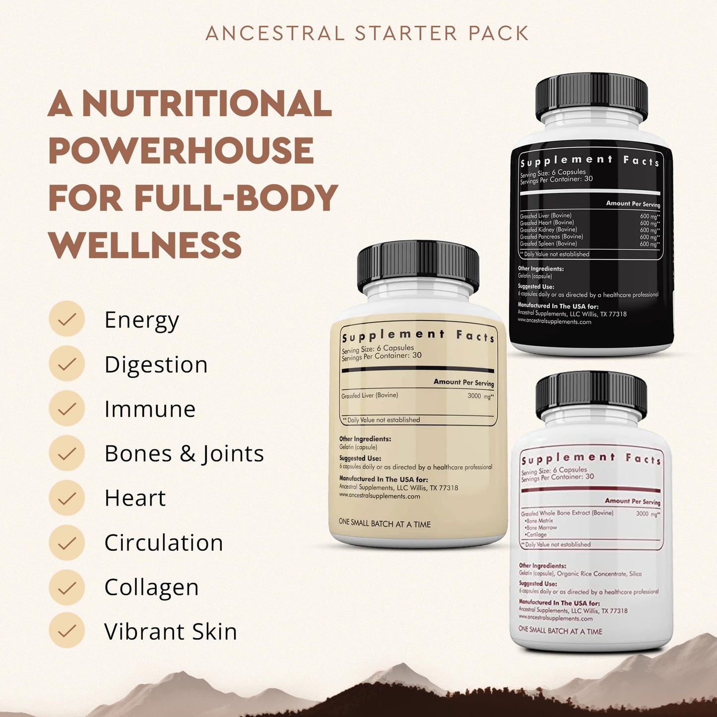 Ancestral Supplements Beef Organs and Stack Variation Organs Starter Pack 540 Capsules