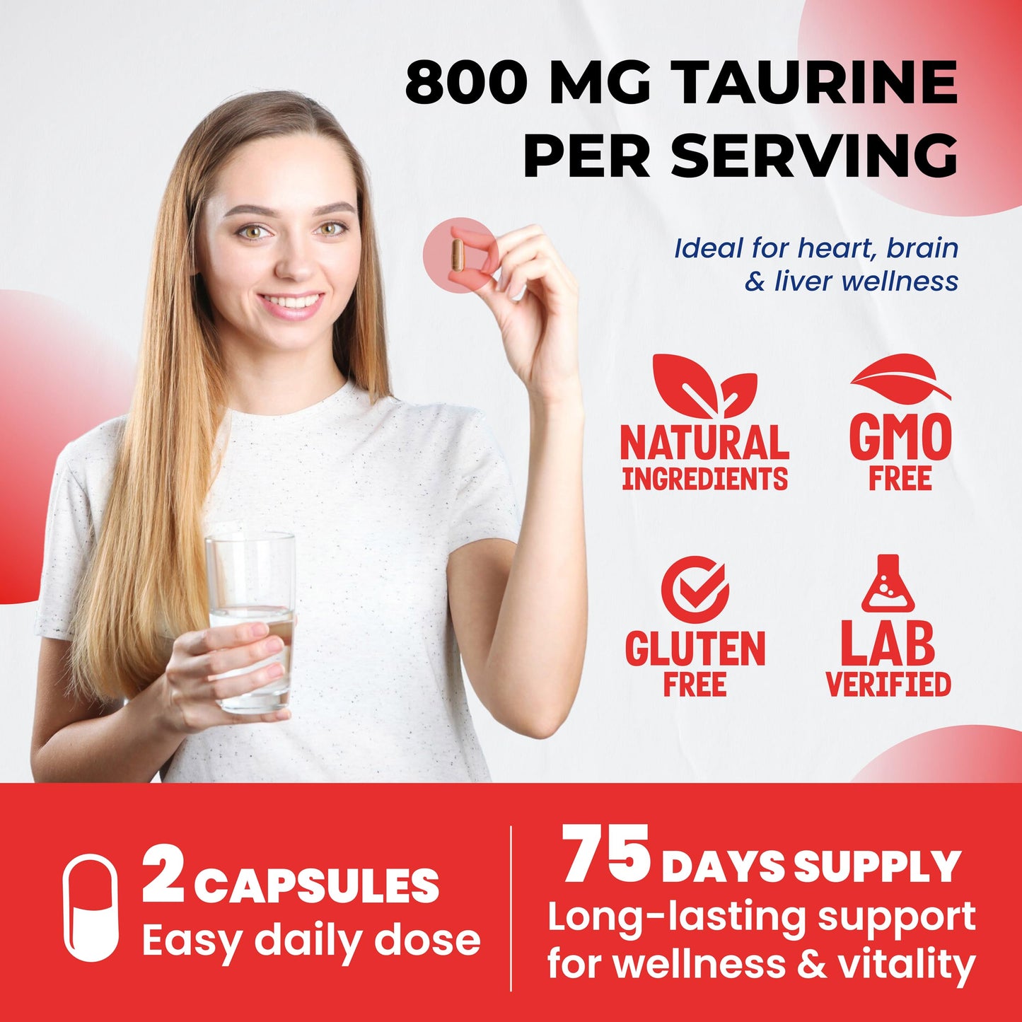 ULTRA HERBS Taurine Supplement with Creatine, L-Arginine, L-Citrulline & Panax Ginseng Capsules 150 Count
