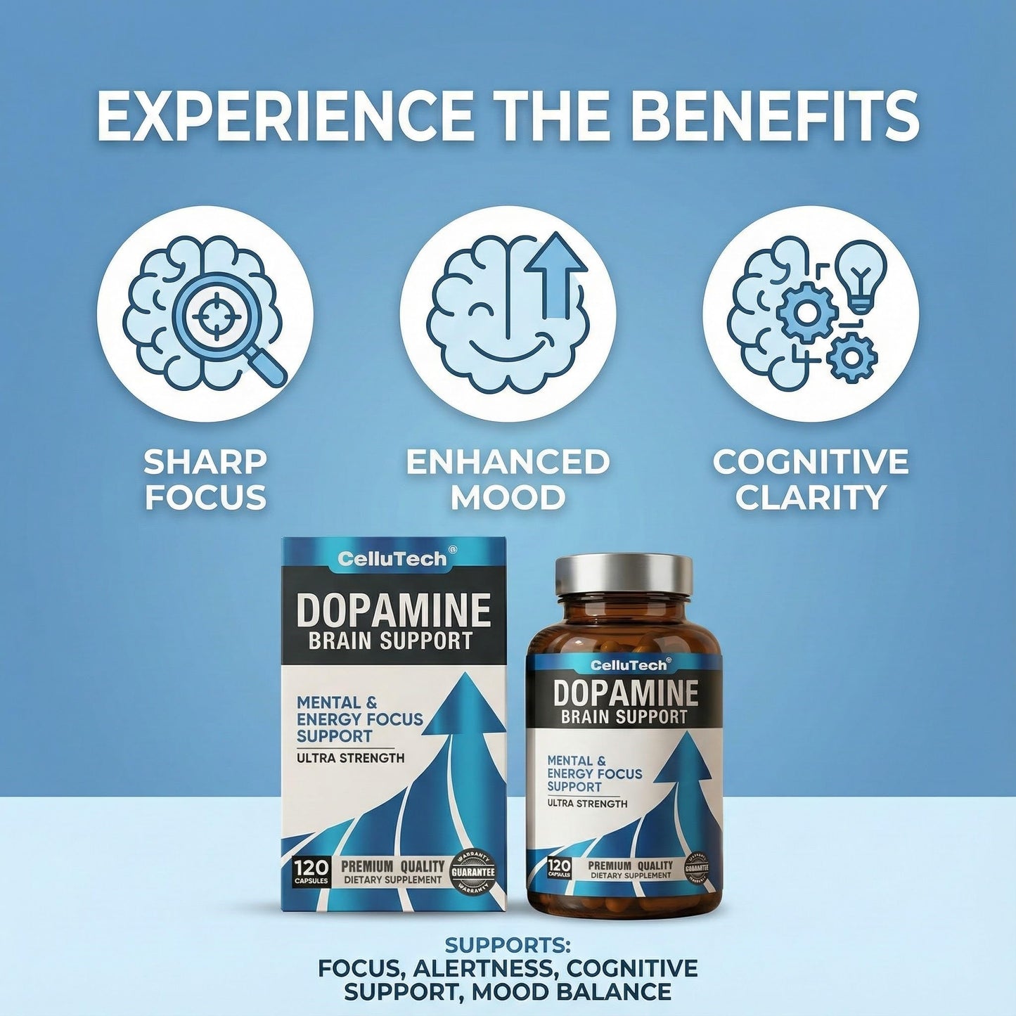 CelluTech L-Tyrosine Dopamine Brain Food Supplement Capsule, 120 Count