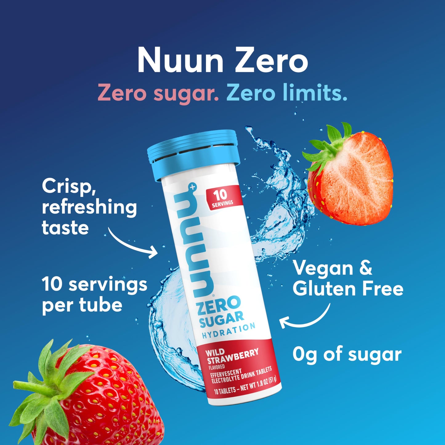 Nuun Zero Sugar Hydration Electrolyte Tablets, Wild Strawberry Flavor, 80 Tablets
