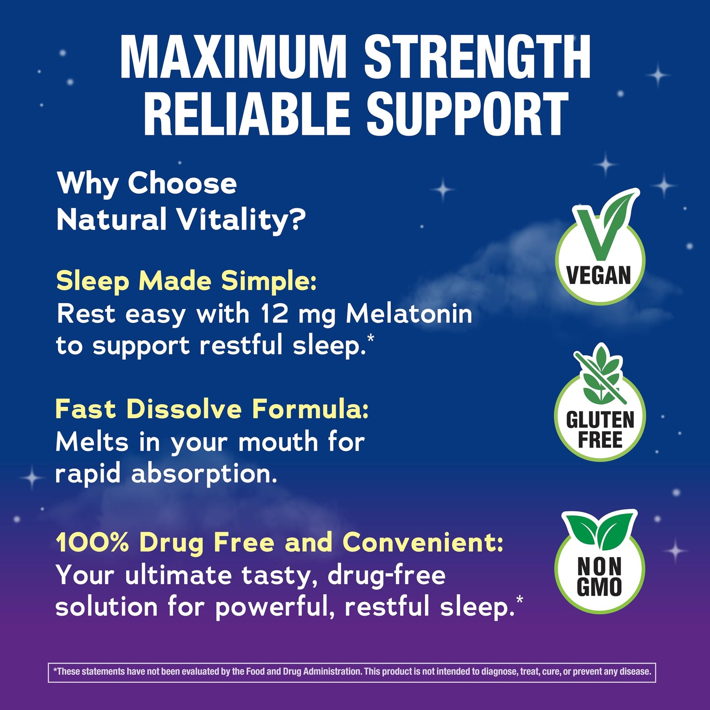 Natural Vitality Calm Sleep Melatonin 12mg Fast Dissolve Tablets, 120 Tablets