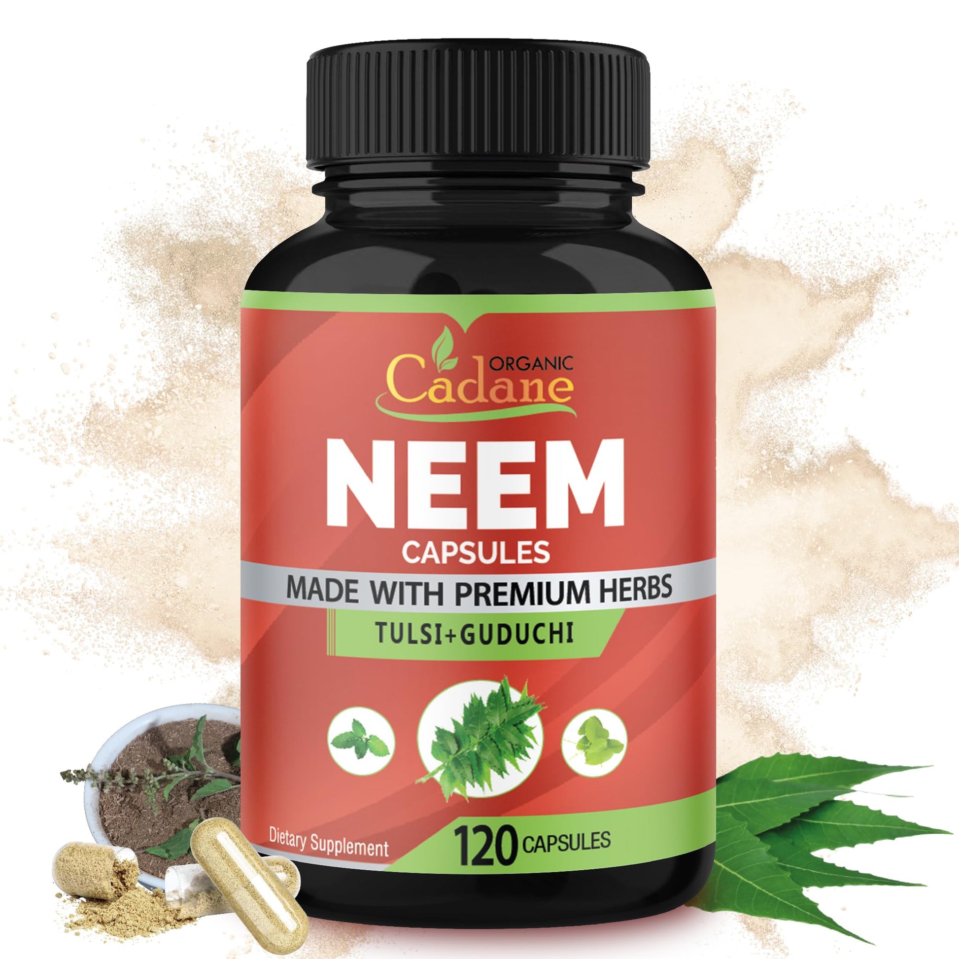 Organic Cadane Neem Leaf Supplements Capsules, 120 Capsules