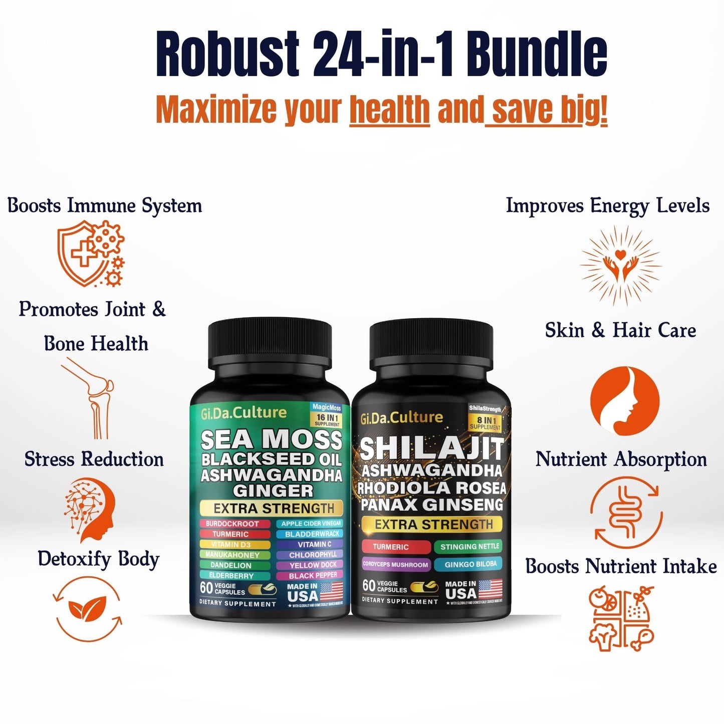 Gi.Da.Culture Shilajit and Sea Moss Combo Capsules 120