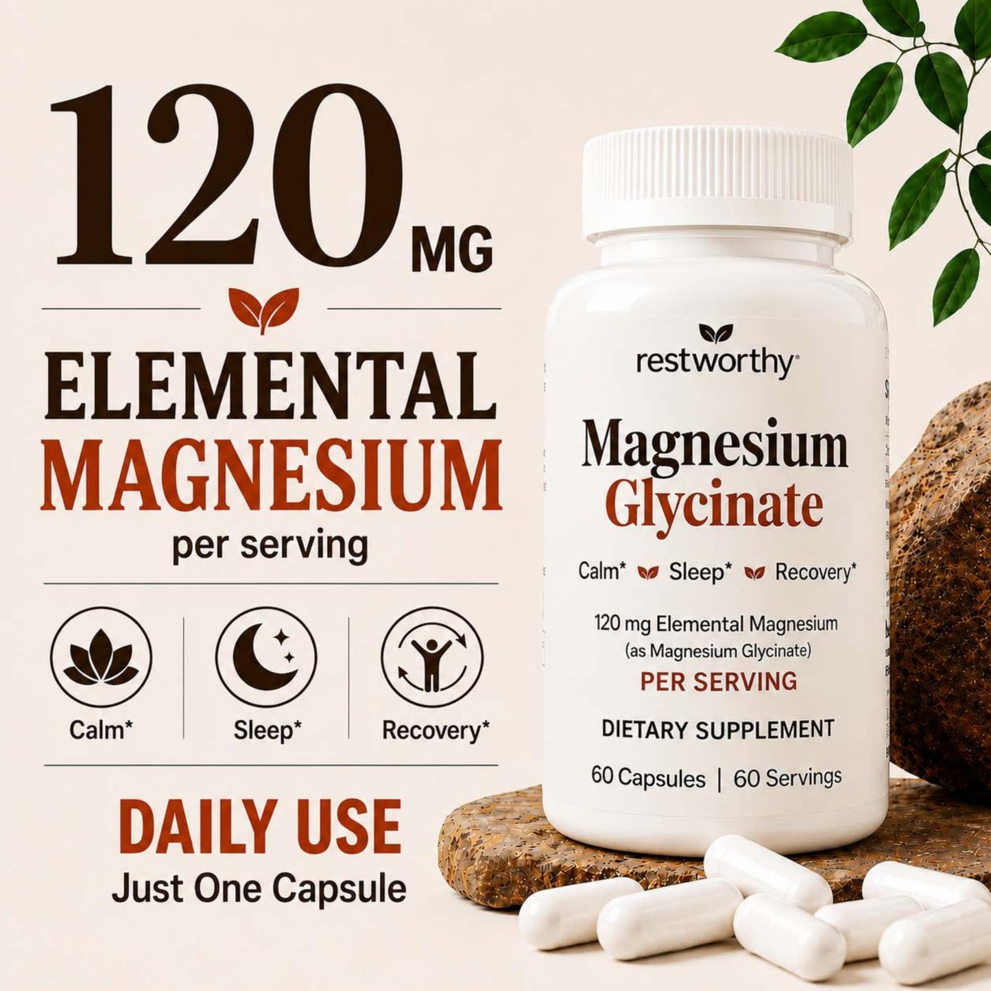 Restworthy Magnesium Glycinate Capsules, 60 Count