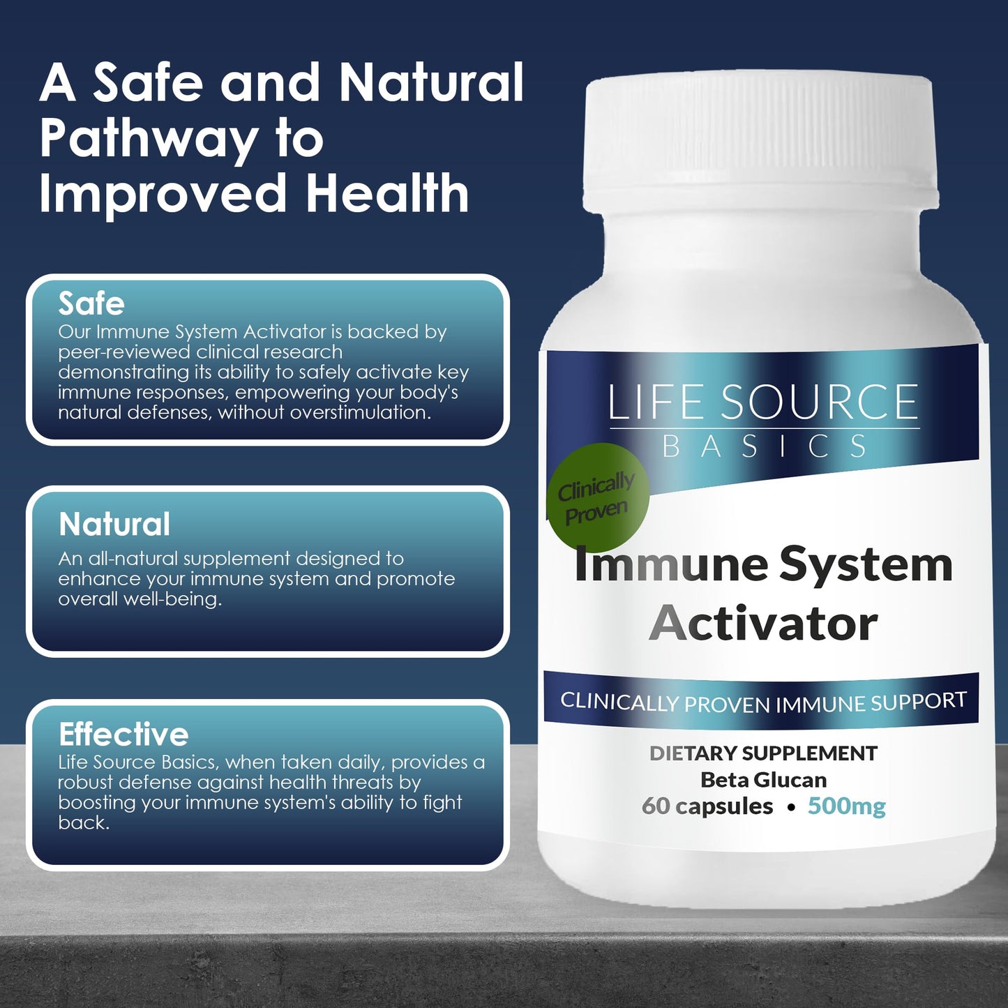 Life Source Basics Immune System Support Activator with Beta-1,3/1,6 Glucan 500 mg, 60 Capsules