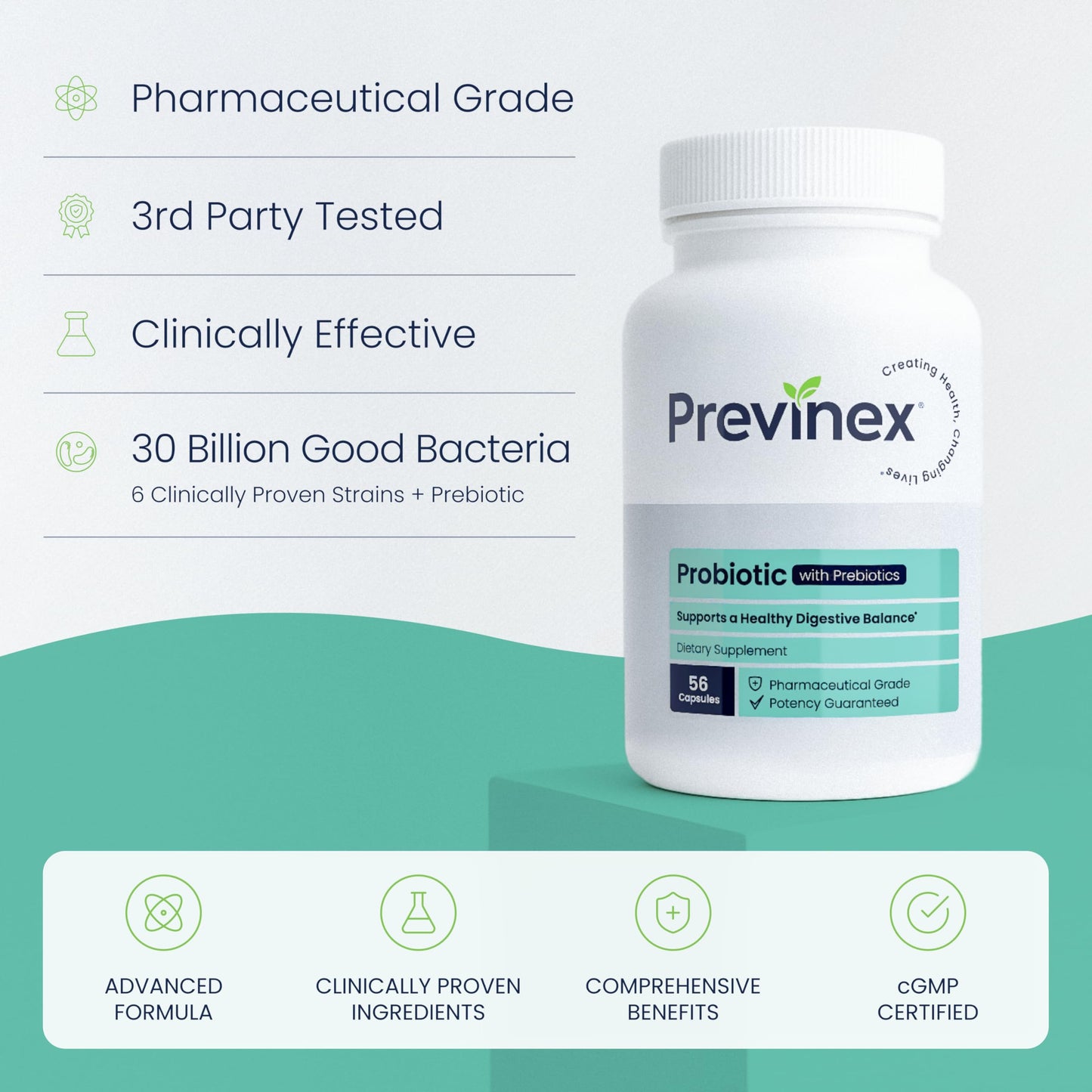 Previnex Probiotic - Advanced Strength with Prebiotics, 30B CFU, Capsule, 56 Count
