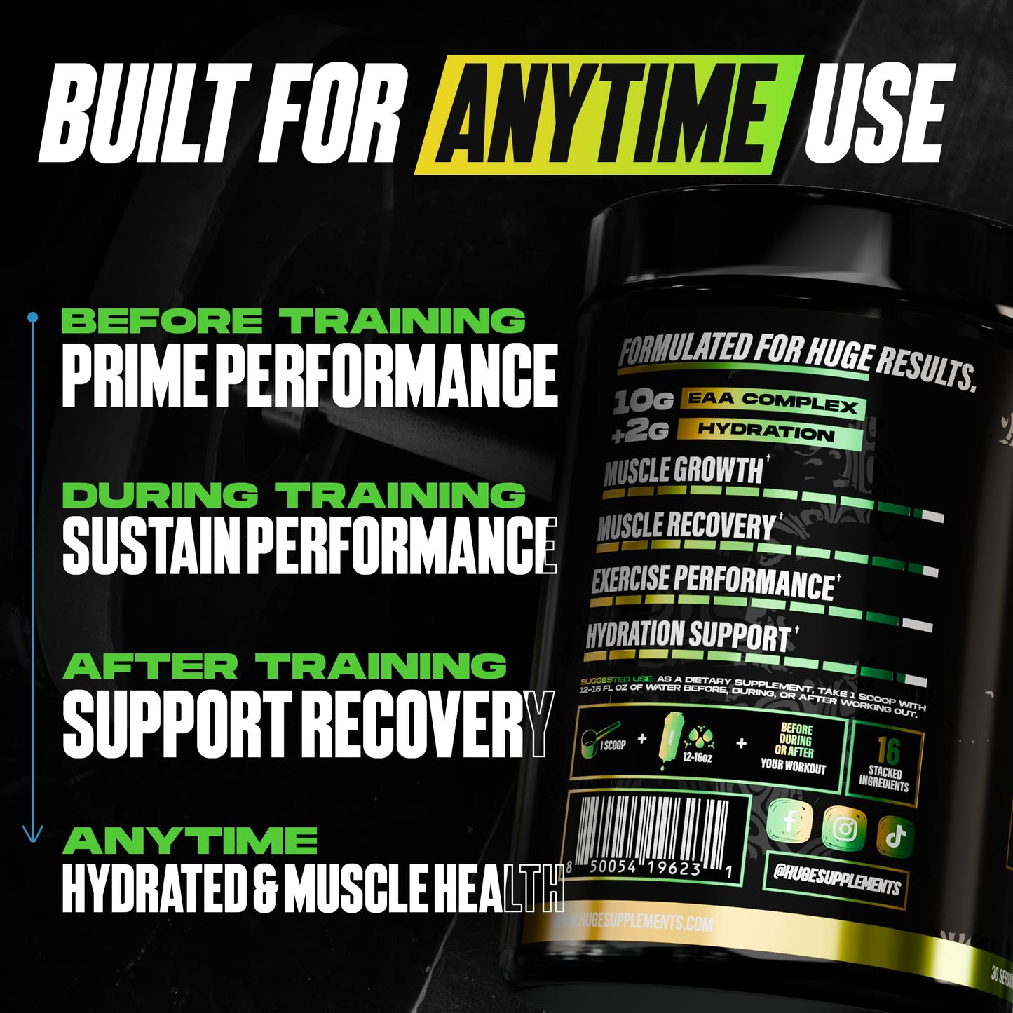 Huge Supplements EAA + Hydration Essential Amino Acids Powder, 15.6 Ounce