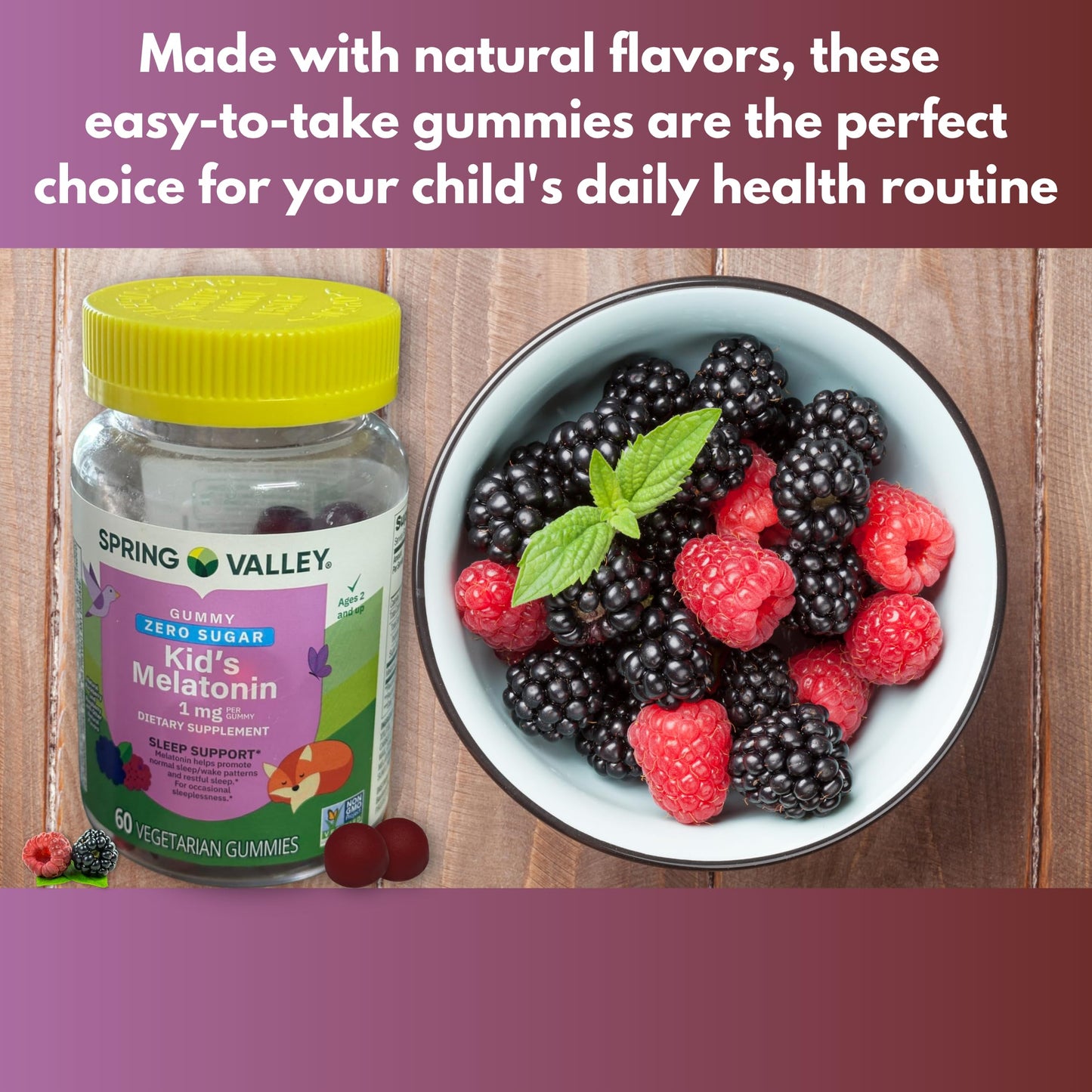 FUSION SHOP STORE Melatonin Kids 1 mg Sugar Free Gummies BlackBerry and Raspberry, 60 Count (Pack of 1)