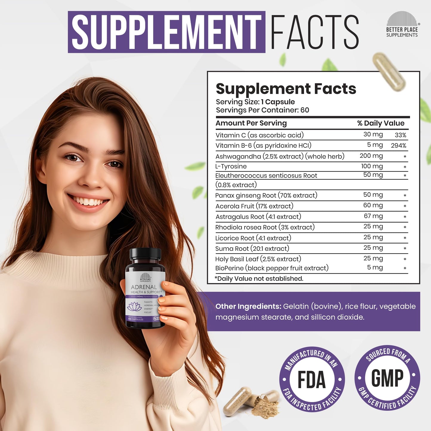 Better Place Organics Adrenal Health & Support Capsule, 60 Count