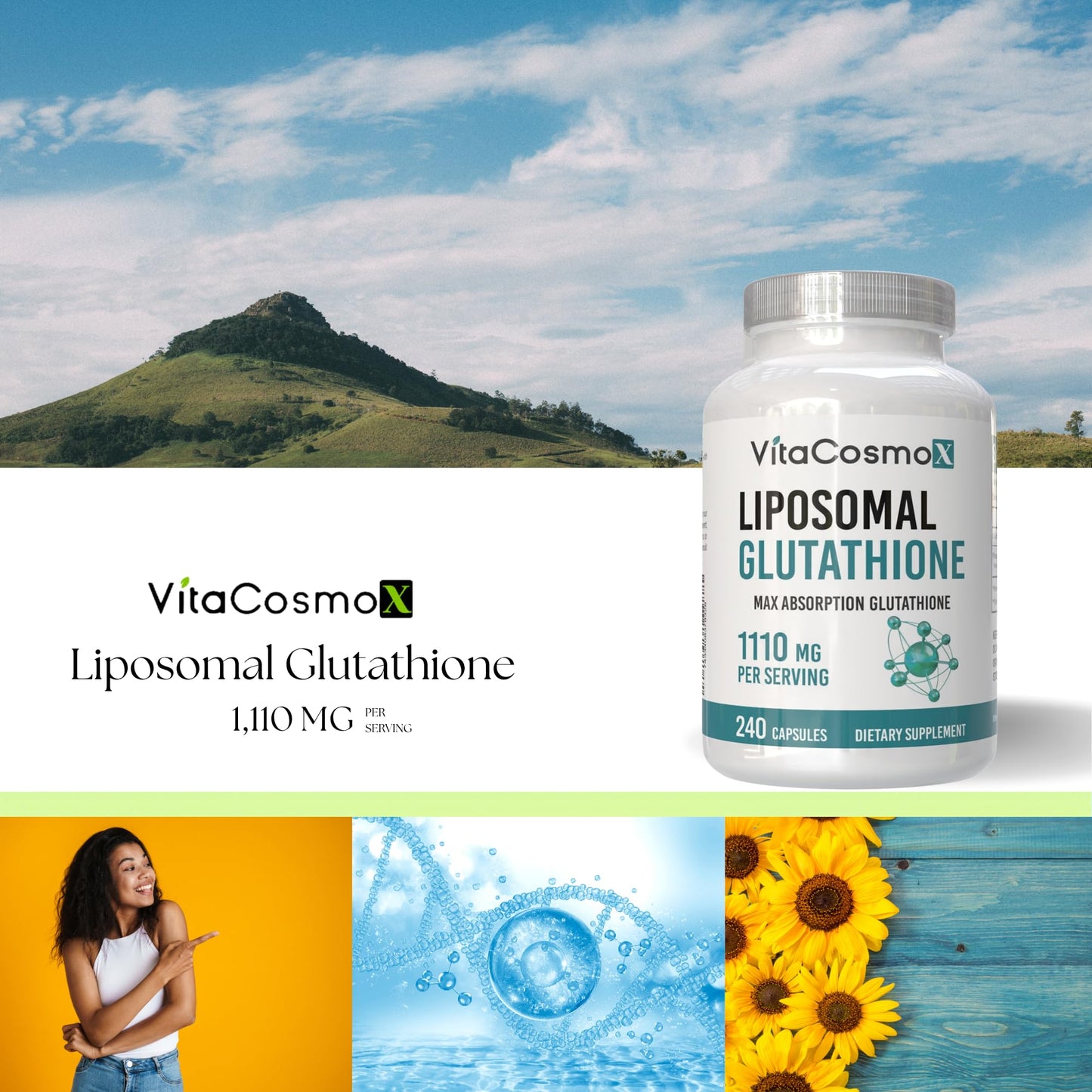 VitaCosmoX Liposomal Glutathione Capsule, 1110 mg, 240 Capsules