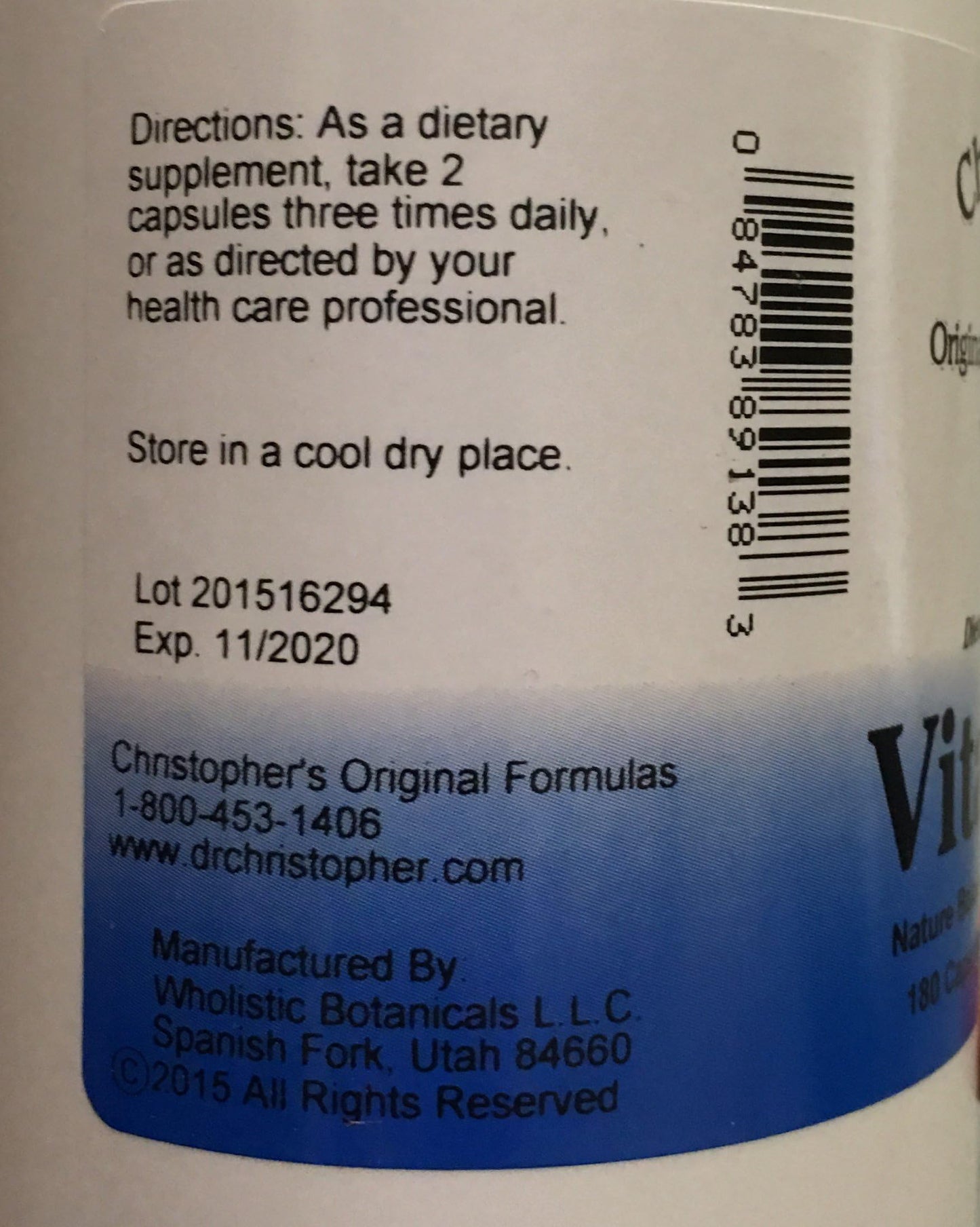 Christopher's Original Formulas Vitalerbs Nutrient-Rich Herbal Supplement Capsules 180