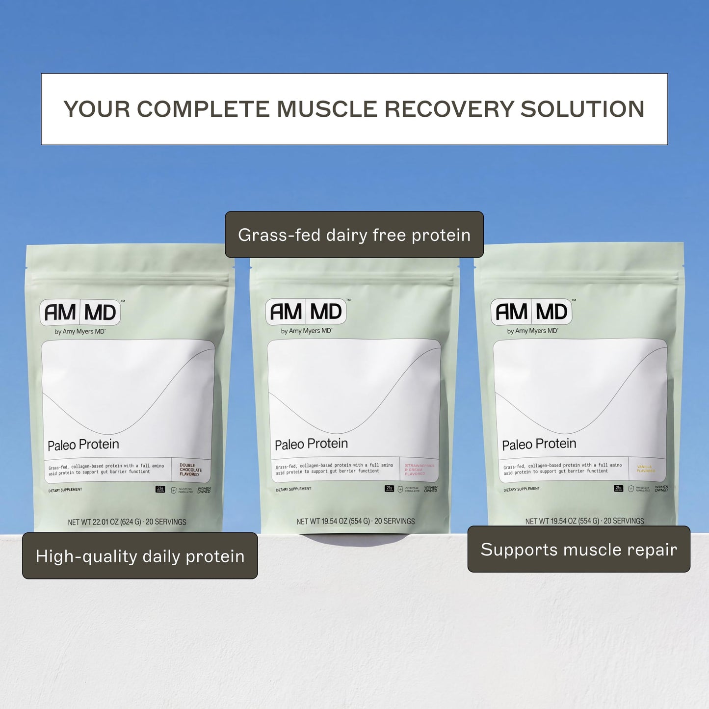 Amy Myers MD Paleo Protein Powder - Strawberries & Cream, 19.54 Servings, 1.22 Pound