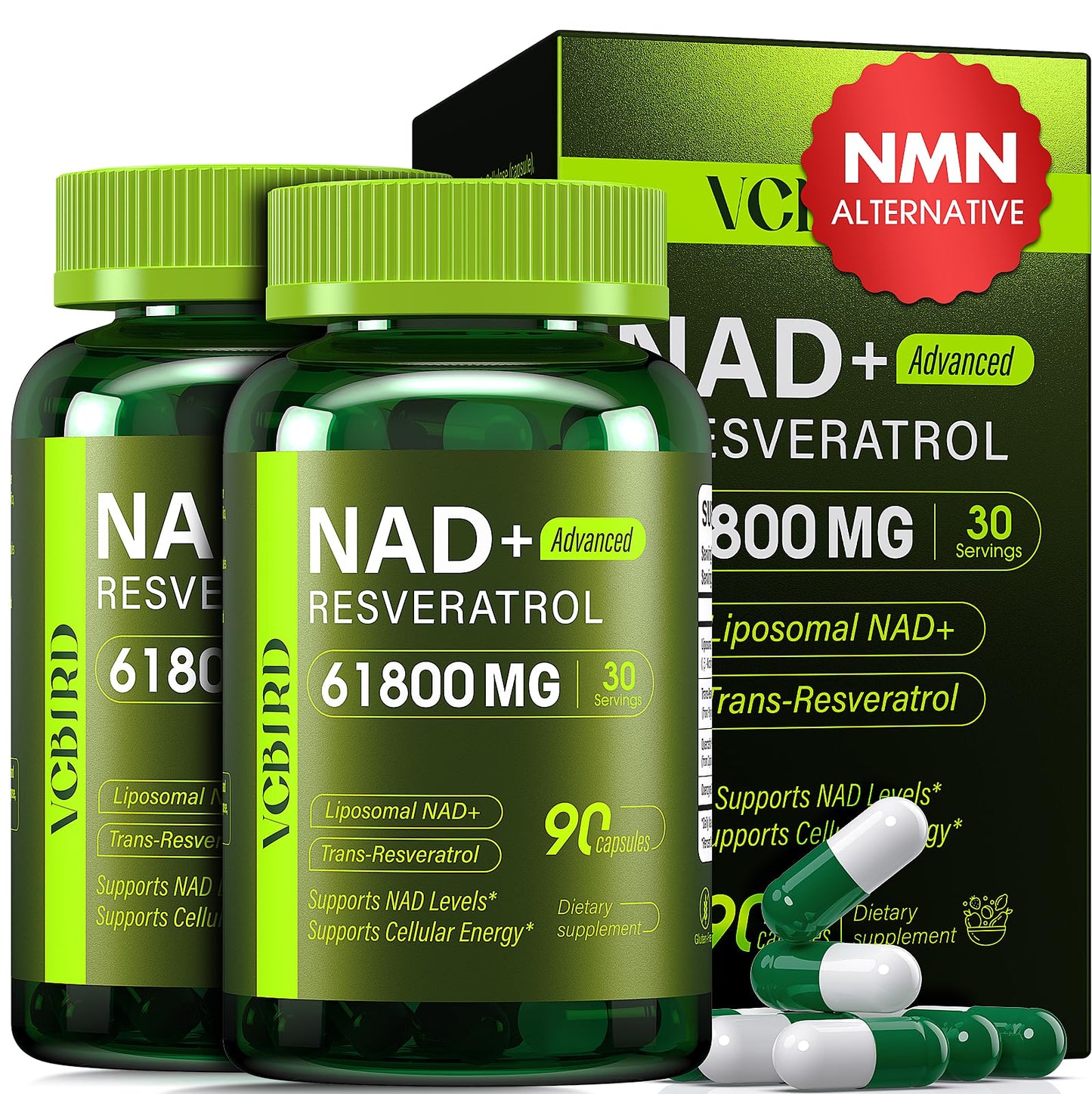 VCBIRD NAD+ Resveratrol Capsule, 180 Count