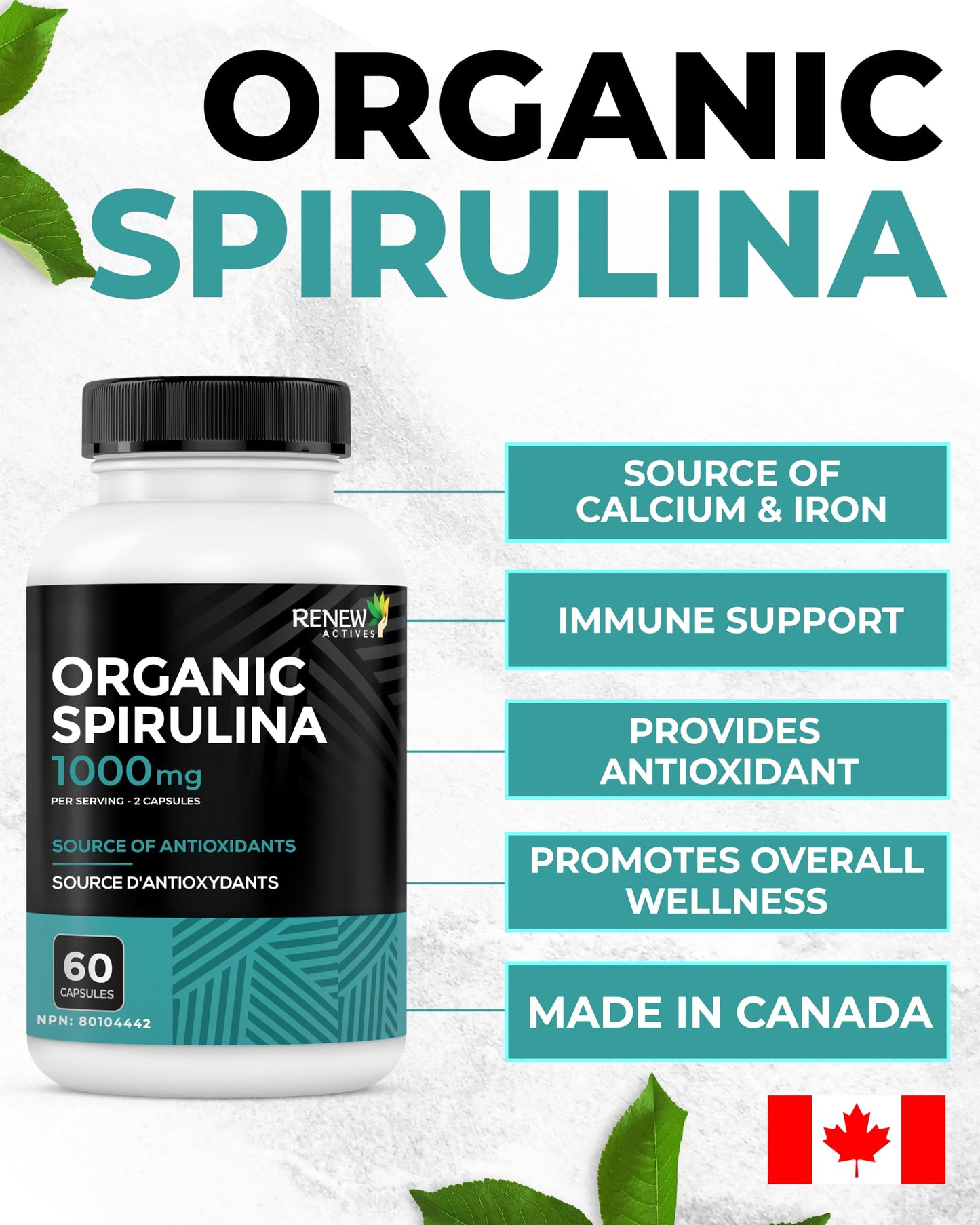 Renew Actives Organic Spirulina 60 Capsules