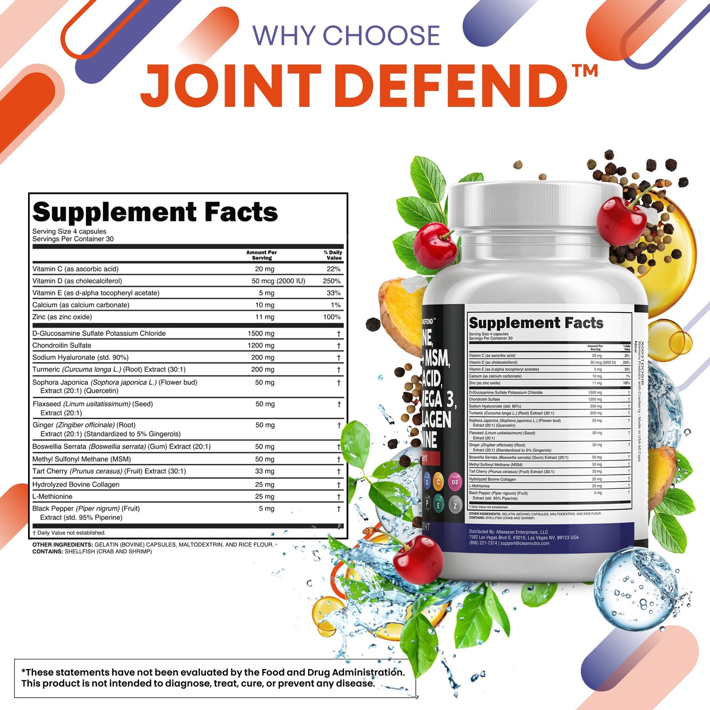Clean Nutraceuticals Glucosamine 1500mg Chondroitin 1200mg MSM Joint Health Capsules, 120 Count