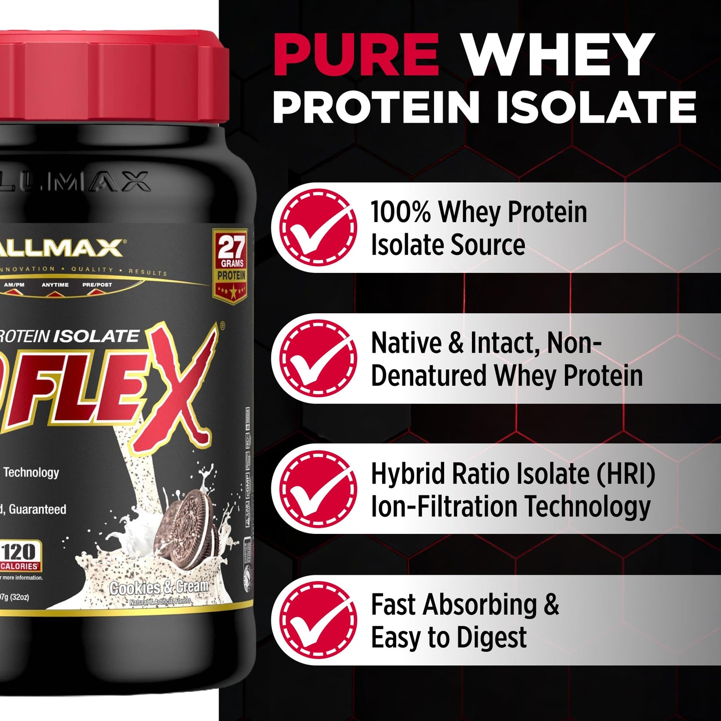 ALLMAX ISOFLEX Pure Whey Isolate Protein Powder, 32 Servings