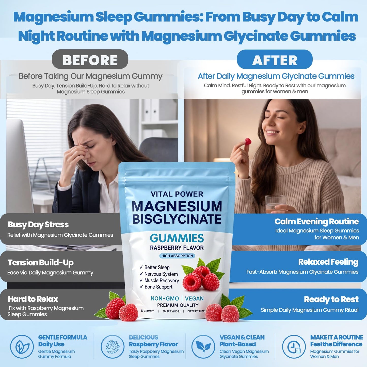 WXZQQ Magnesium Bisglycinate Gummies 60 Gummies
