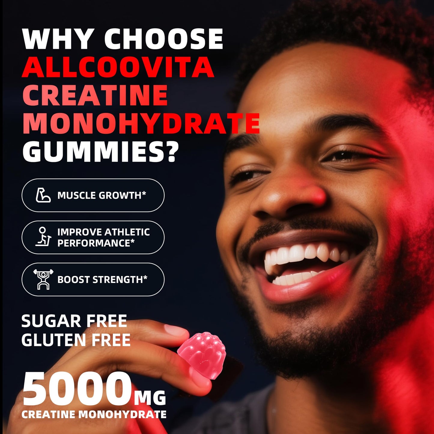 Allcoovita NSF Certified Creatine Monohydrate Gummies 5g, 135 ct
