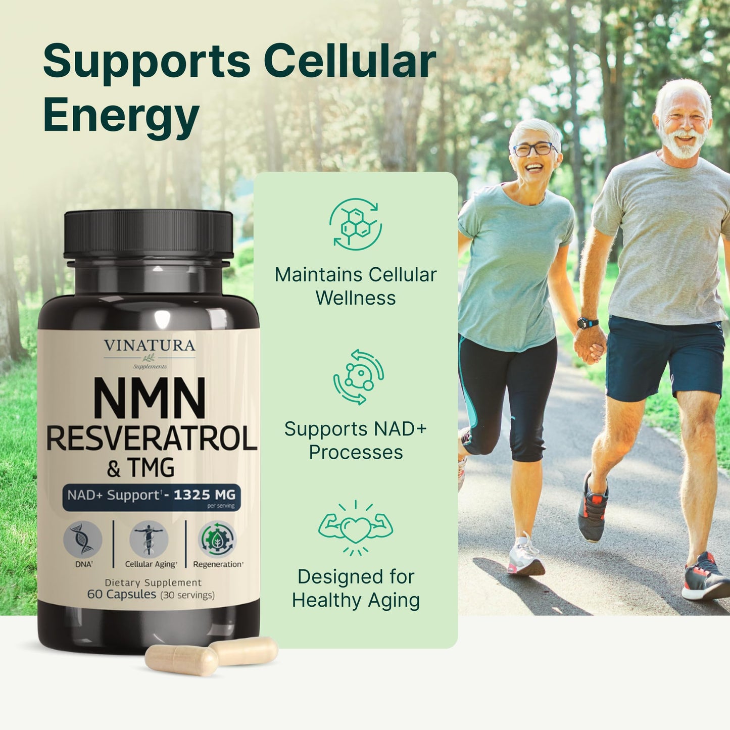 VINATURA NMN Complex Supplement 1325MG - NMN 1000mg with Resveratrol and TMG, Support NAD+ 60 Capsules
