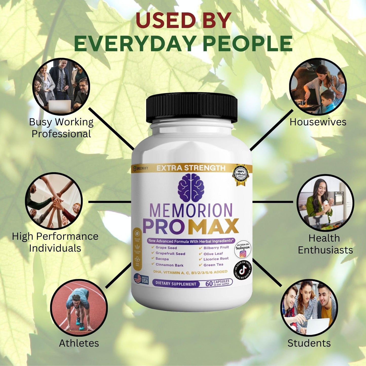 GREENVIFY Memorion Pro Max Extra Strength Brain Support Supplement Capsules 60