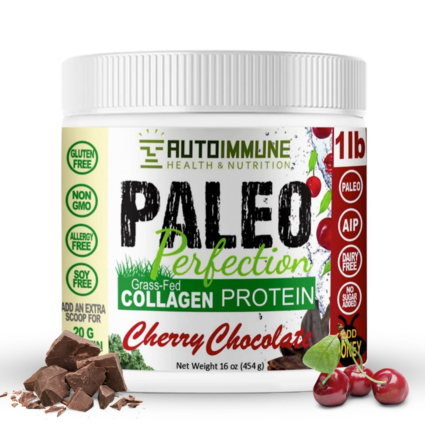 Autoimmune Health & Nutrition Paleo Perfection Double Chocolate Grass Fed Beef Collagen Protein Powder without Stevia 16