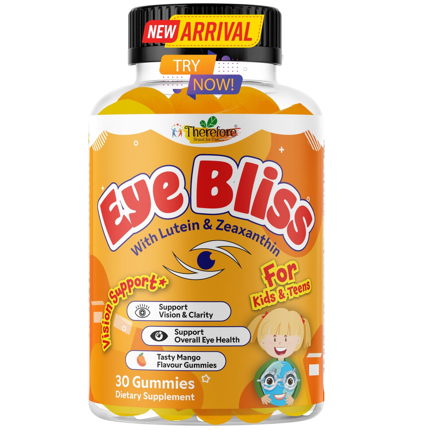 Therefore Eye Health Gummies for Kids & Teens – Lutein Zeaxanthin Vision Support Supplement – Vegan, Non-GMO 30 Gummies