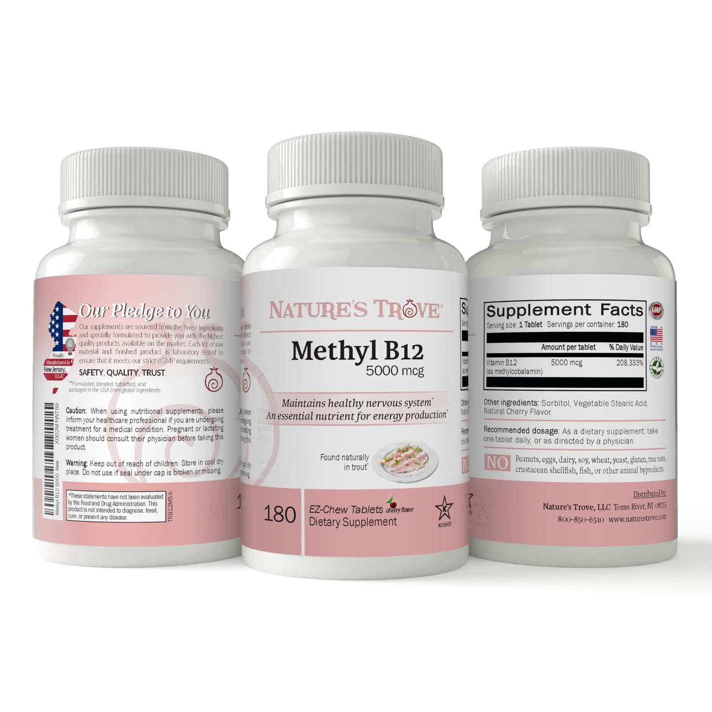 Nature's Trove Vitamin B12 Methylcobalamin 5000 mcg Chewable Vitamins, 180 Count