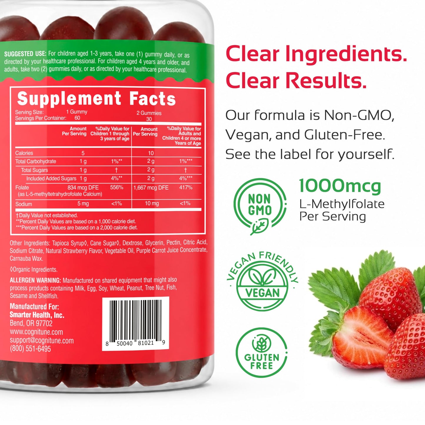 CogniTune Methylfolate Gummies 1000mcg, 60 Count