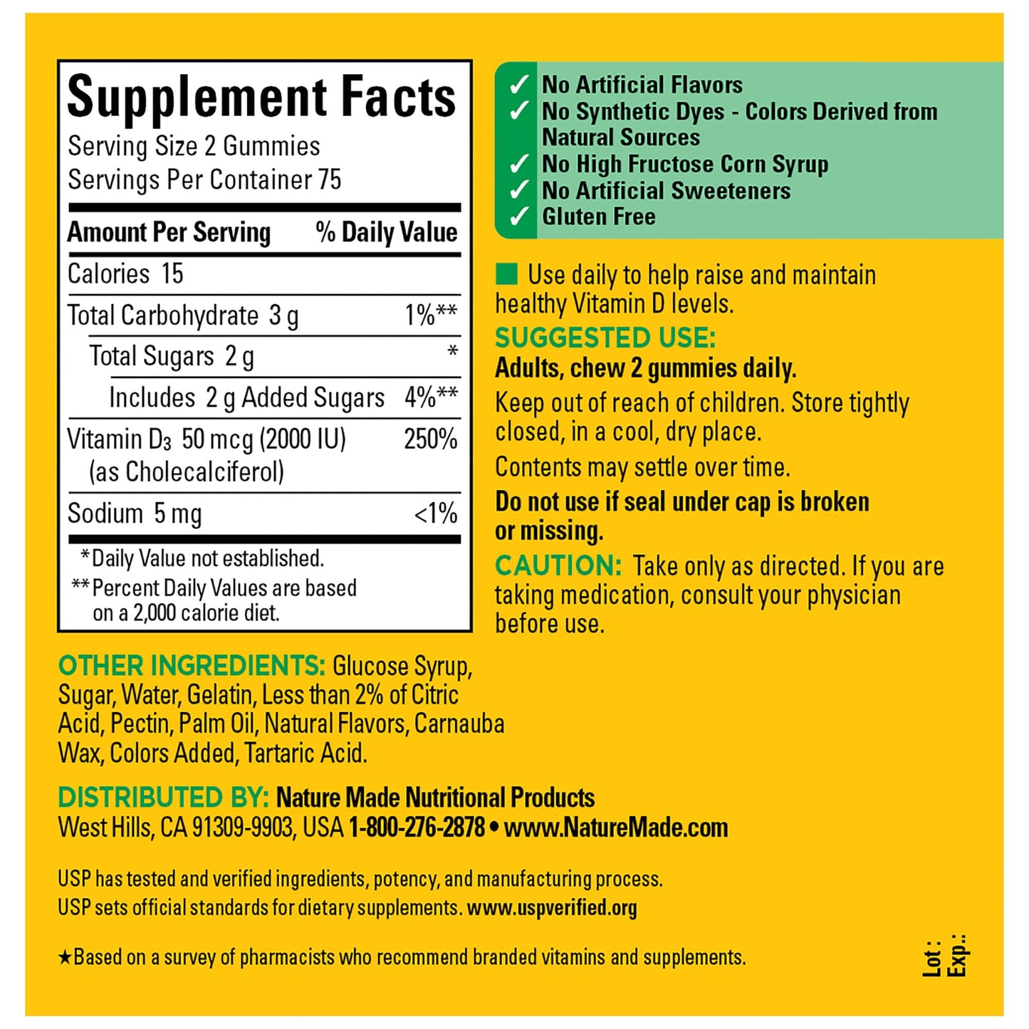 Nature Made Vitamin D3 2000 IU Gummies, 300 Count