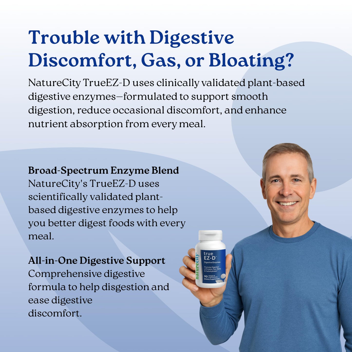 NatureCity True-EZ-D Non-GMO Digestive Enzyme Complex Supplement for Digestive Health and Bloating Relief for Men and Women Capsule 90 Capsules