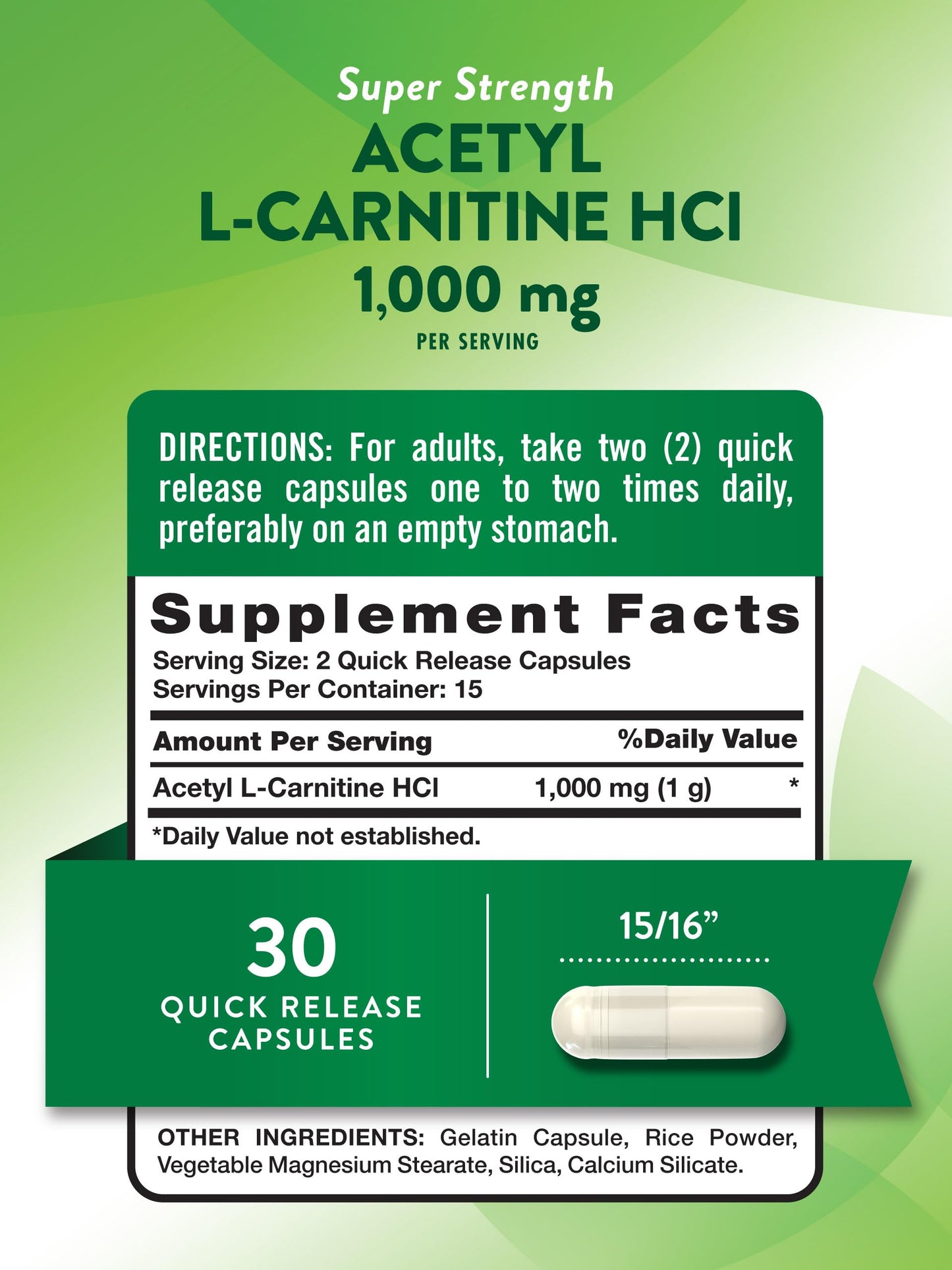 Nature's Truth Acetyl L-Carnitine 1000mg Capsules, 30 Count