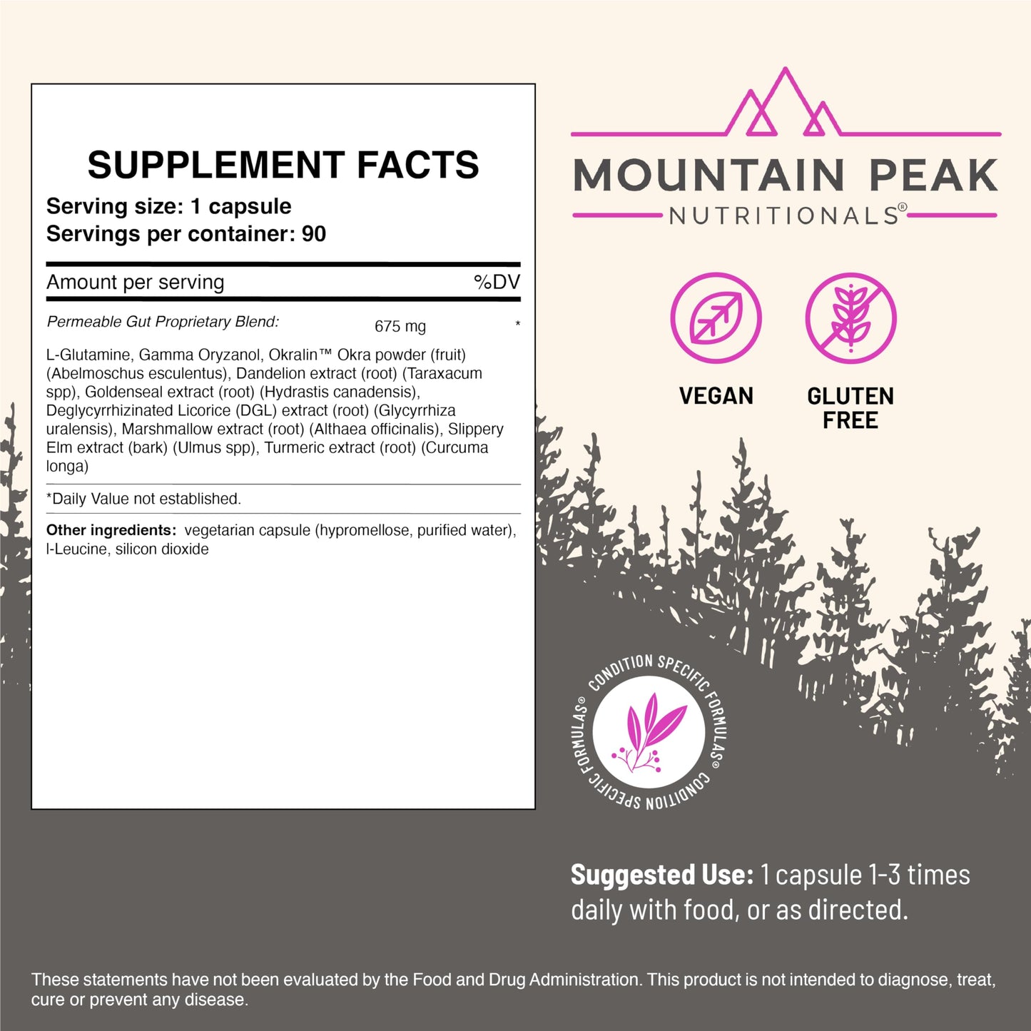 Mountain Peak Nutritionals Permeable Gut Formula Leaky Gut Capsules, 90 Capsules