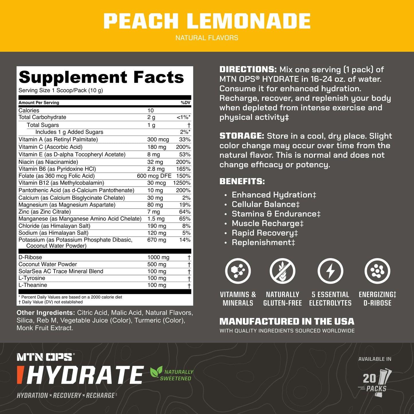 MTN OPS Hydrate Sugar Free Electrolyte Packets Powder 5.6