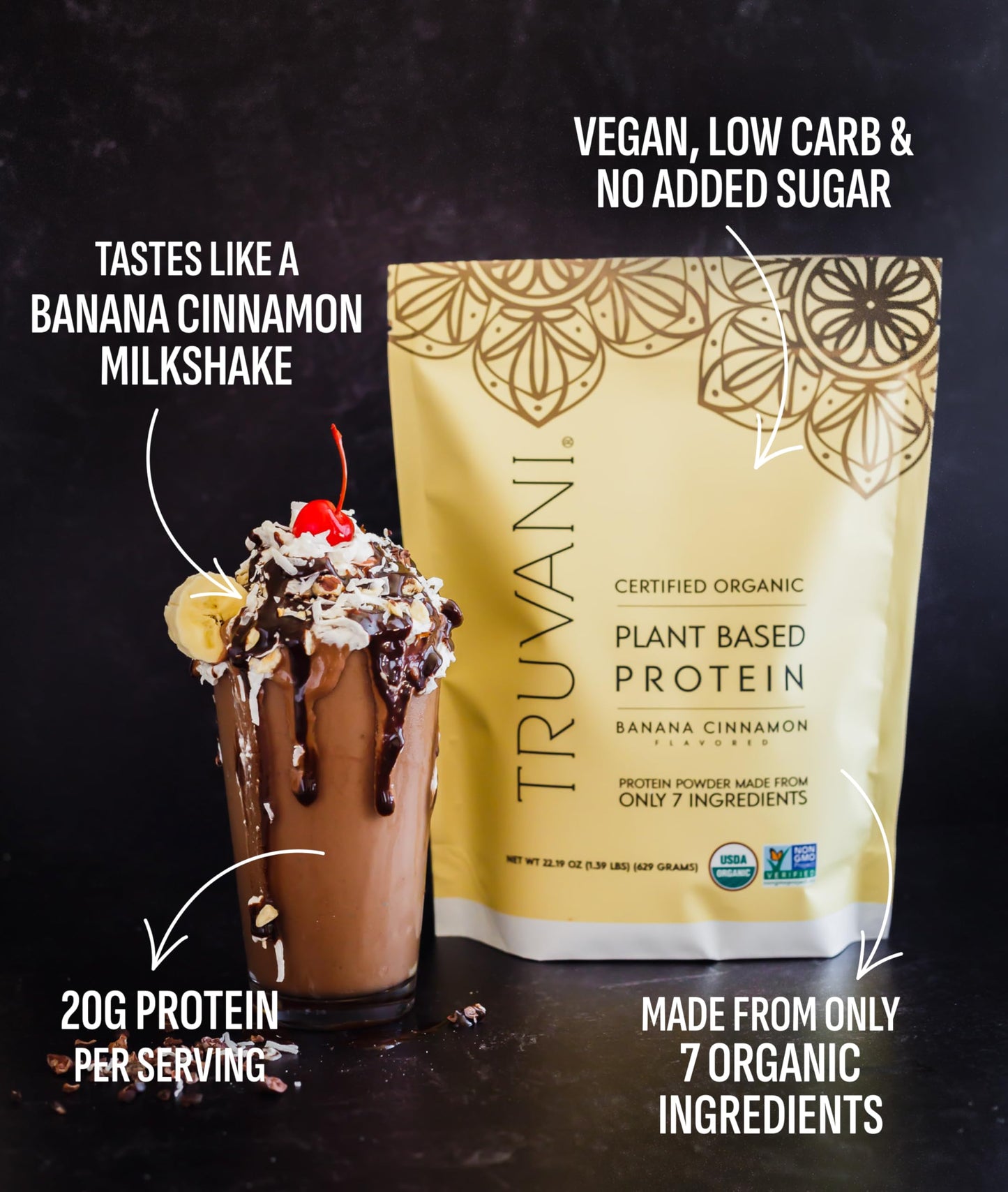 Truvani Vegan Pea Protein Powder 20 Servings