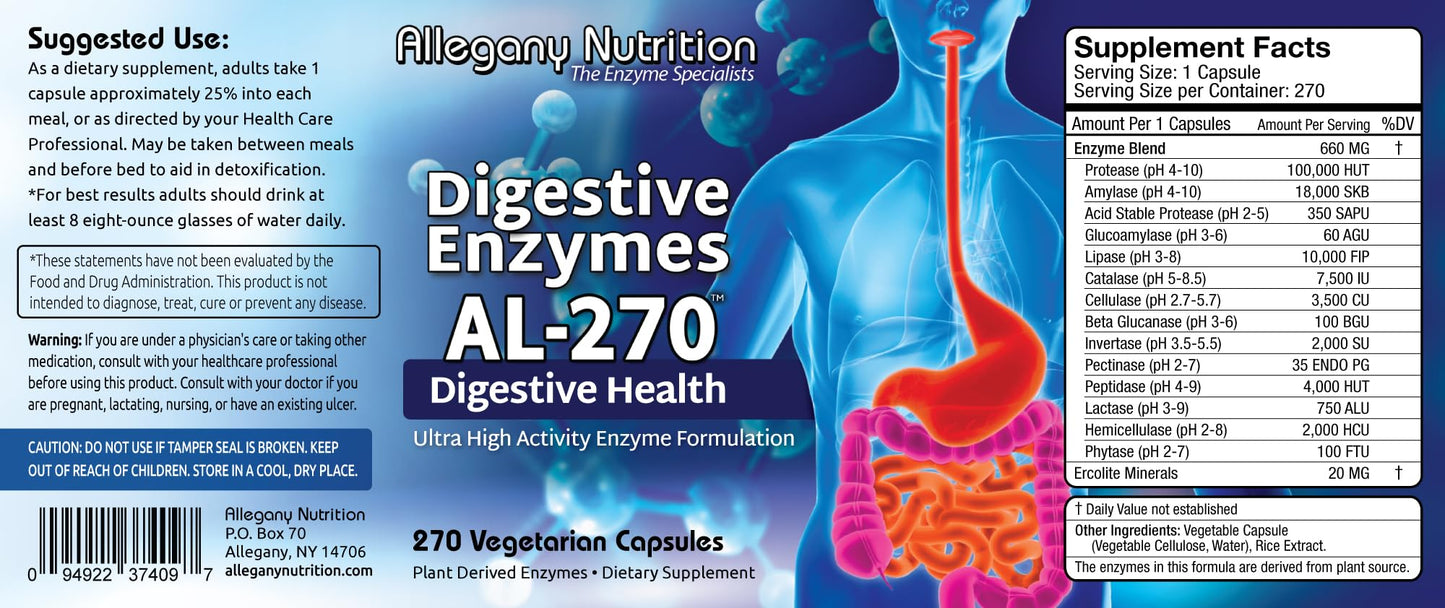 Allegany Nutrition Gluten Free Digestive Enzymes Capsule 270 Count