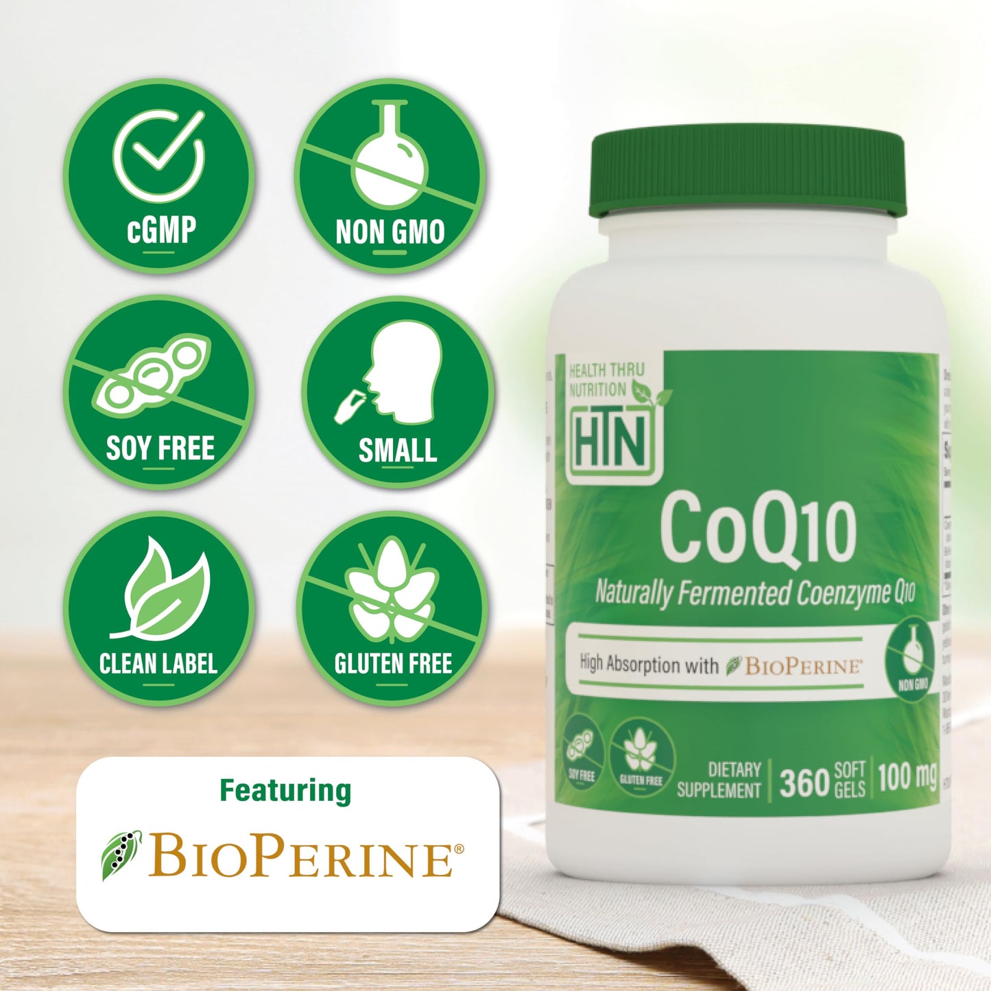Health Thru Nutrition CoQ-10 100mg with BioPerine Softgels, 360 Softgels