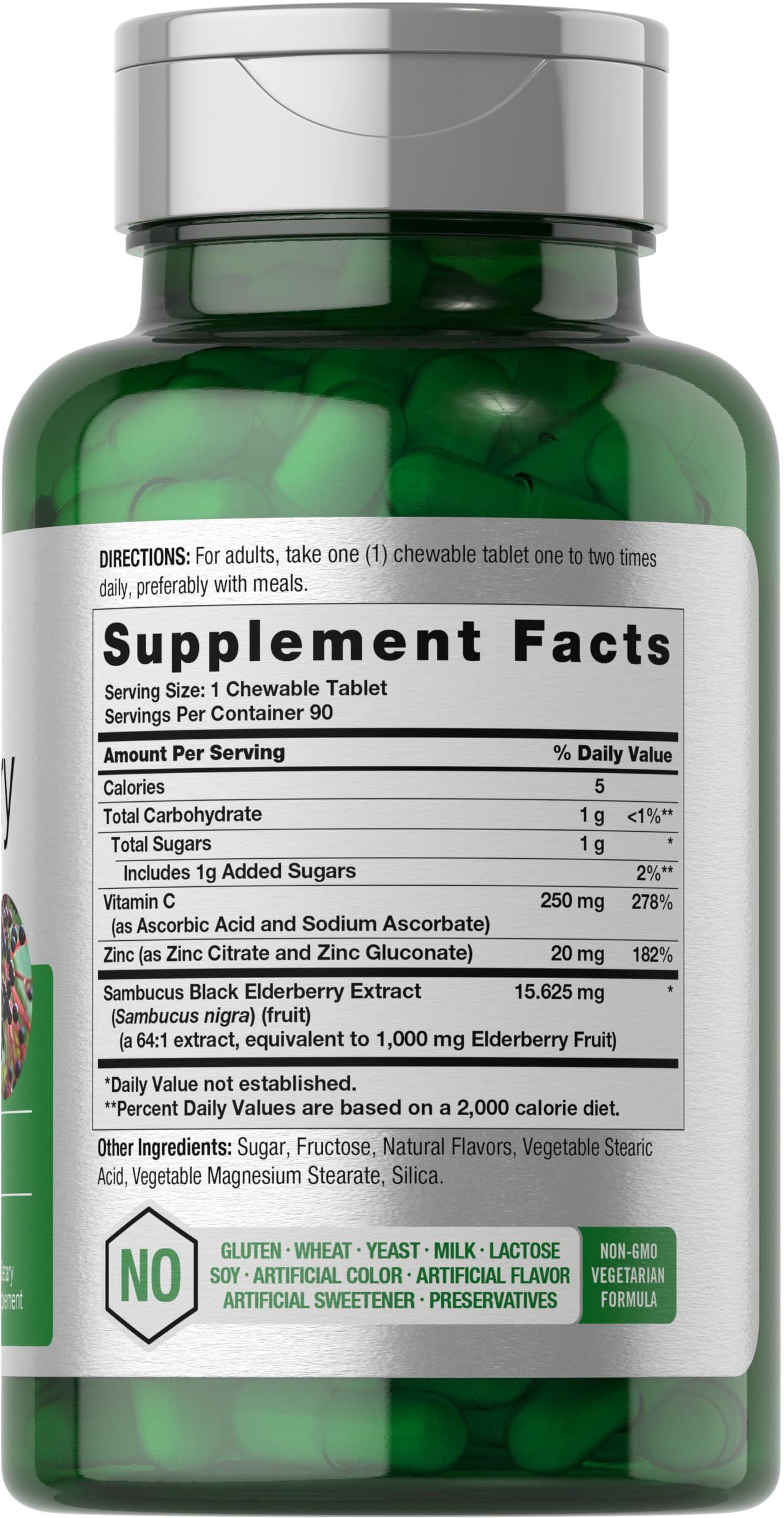 Horbäach Black Elderberry with Vitamin C and Zinc Chewable Tablets, 90 Count