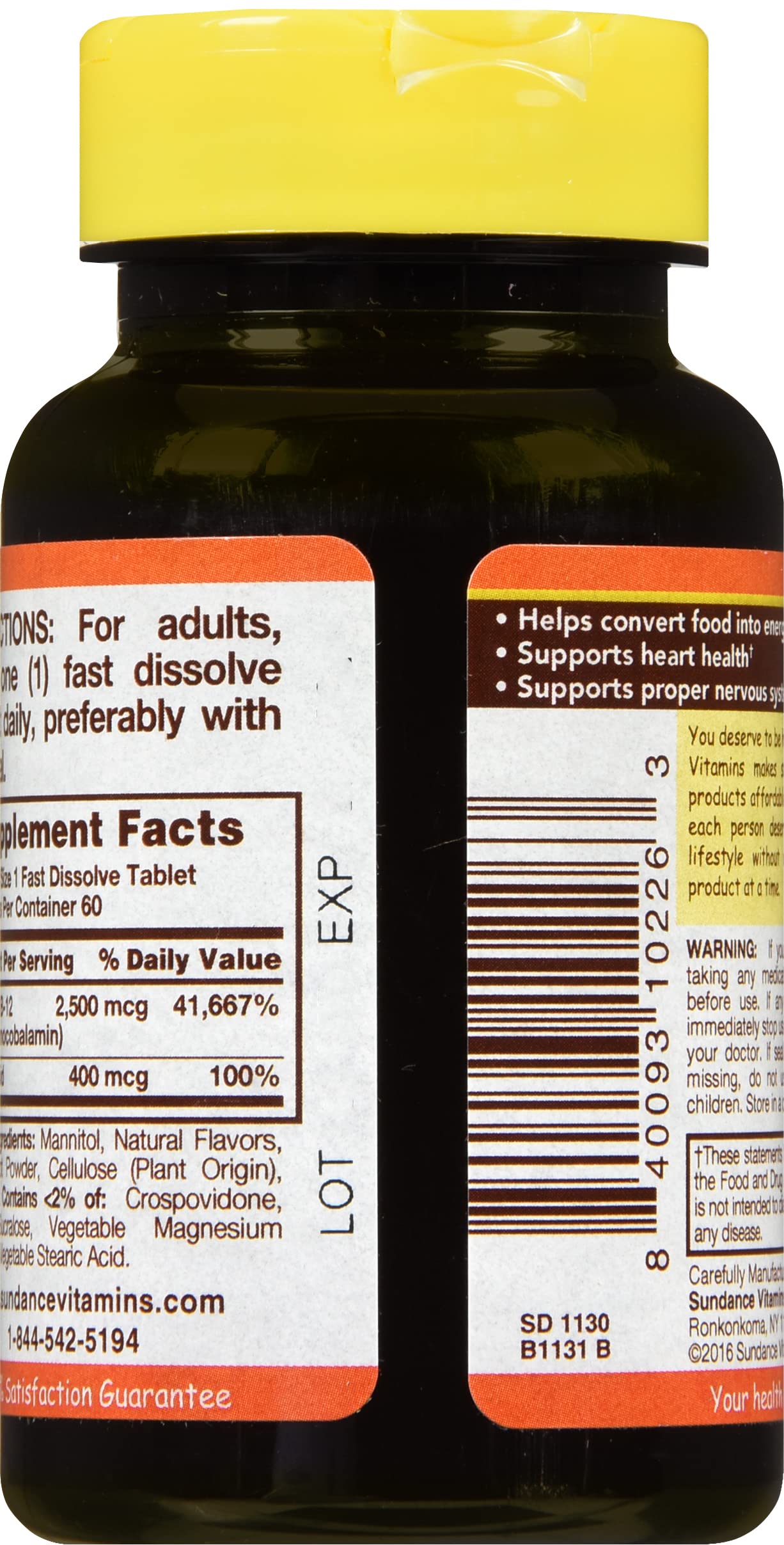 Liarminoo Sundance B-12 2500 mcg + Folic Acid Fast Dissolve Tablet, 120 Tablets